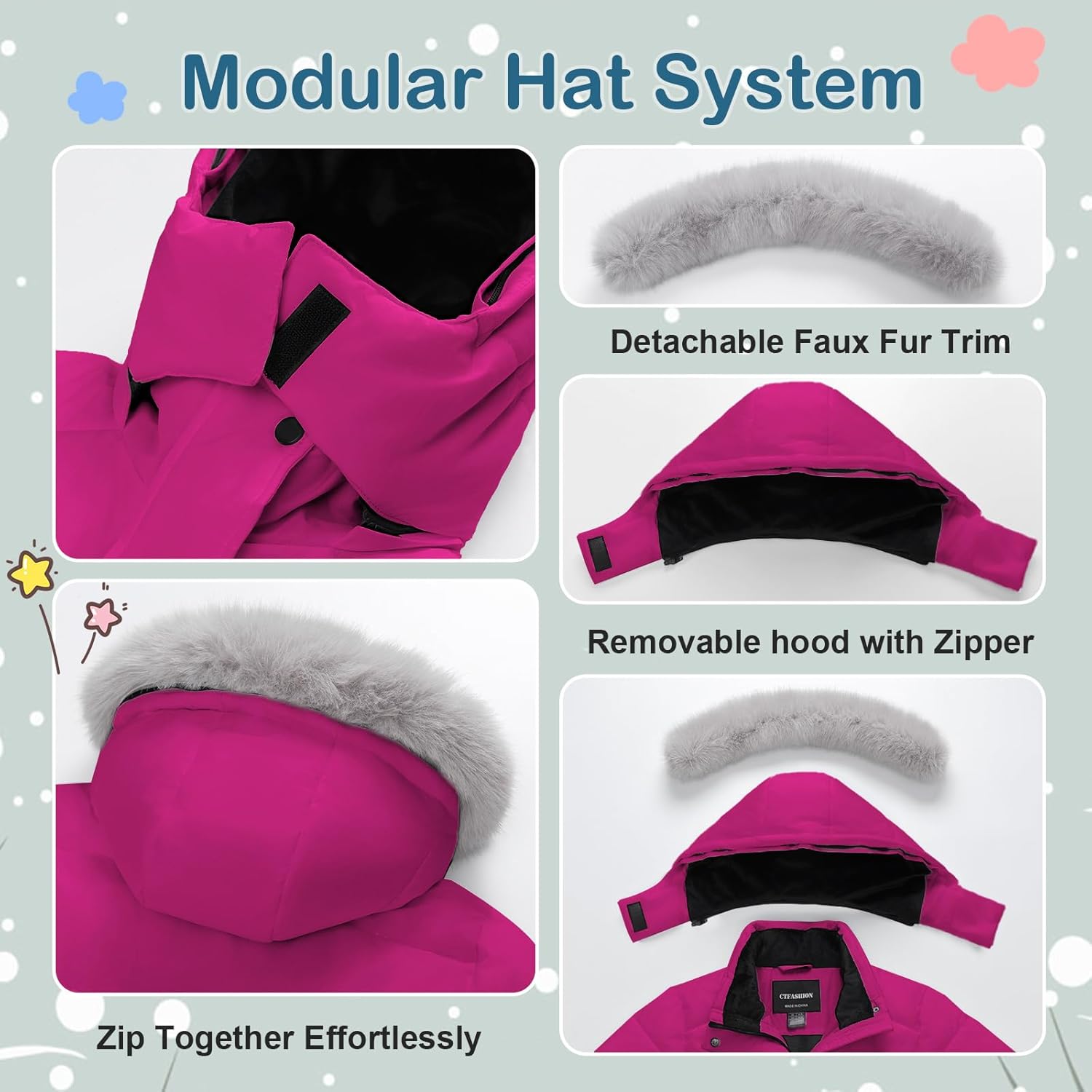 Girl's Winter Coats Kids Long Puffer Jacket Heavy Parka Warm Fleece Ski Outerwear with Removable Fur Hood - Image 7