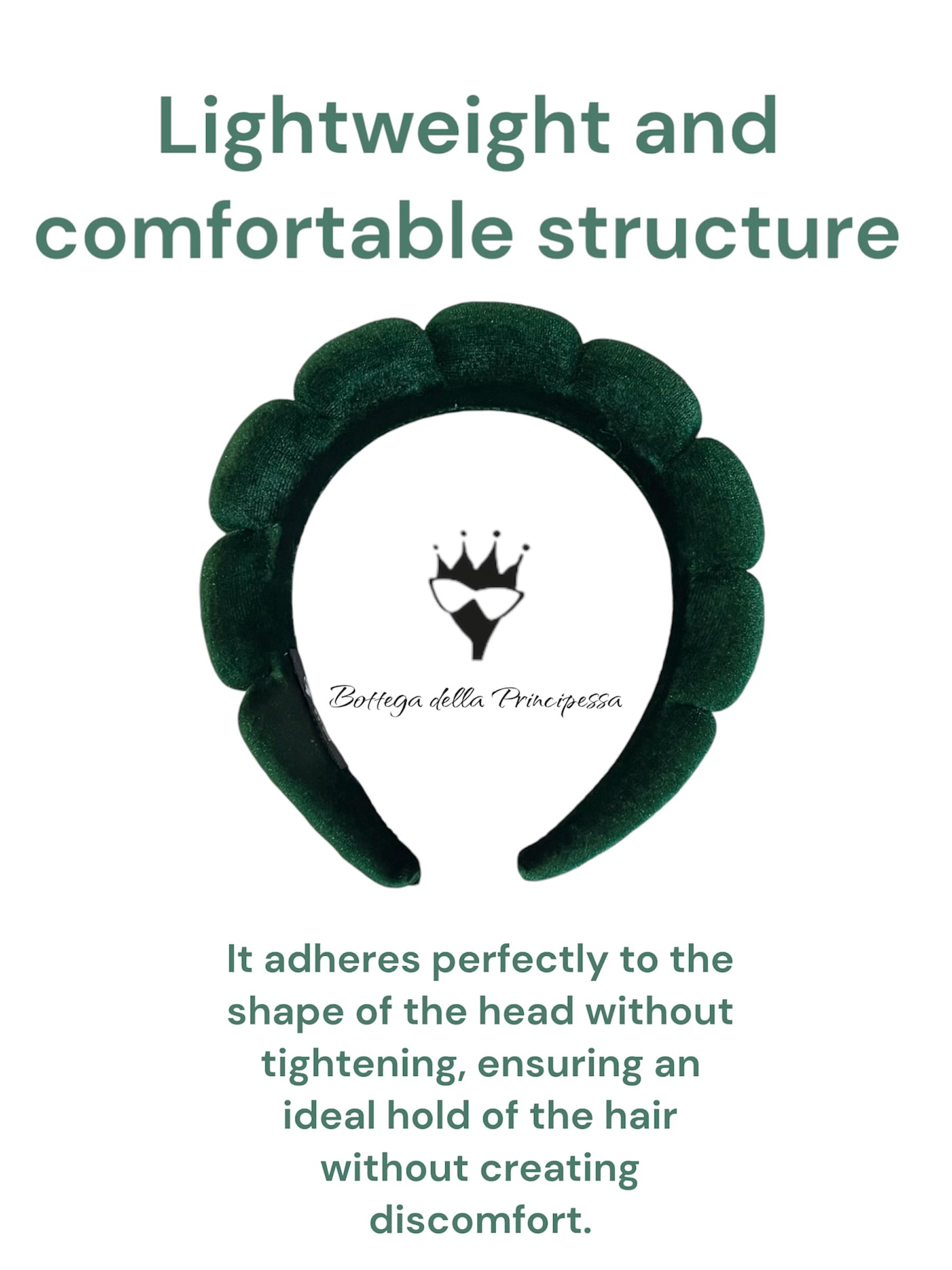 Bottega della Principessa-Cerchietto in Velluto Bombato-Cerchietto Skin Care virale Tik Tok per Beauty routine, Trucco, Spa-con astuccio in organza (Verde smeraldo, 1 unità (Confezione da 1))