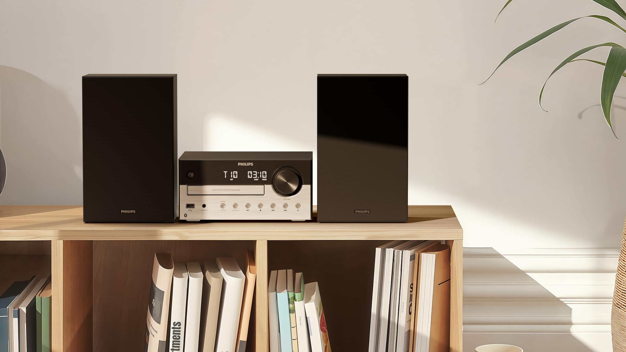 Philips TAM4205M2 Système de microchaîne Hi-FI – 80 W, Enceintes Bass Reflex, CD, FM, USB, entrée Audio, Bluetooth 5.4, Auracast, contrôle numérique du Son, télécommande, Emballage écologique