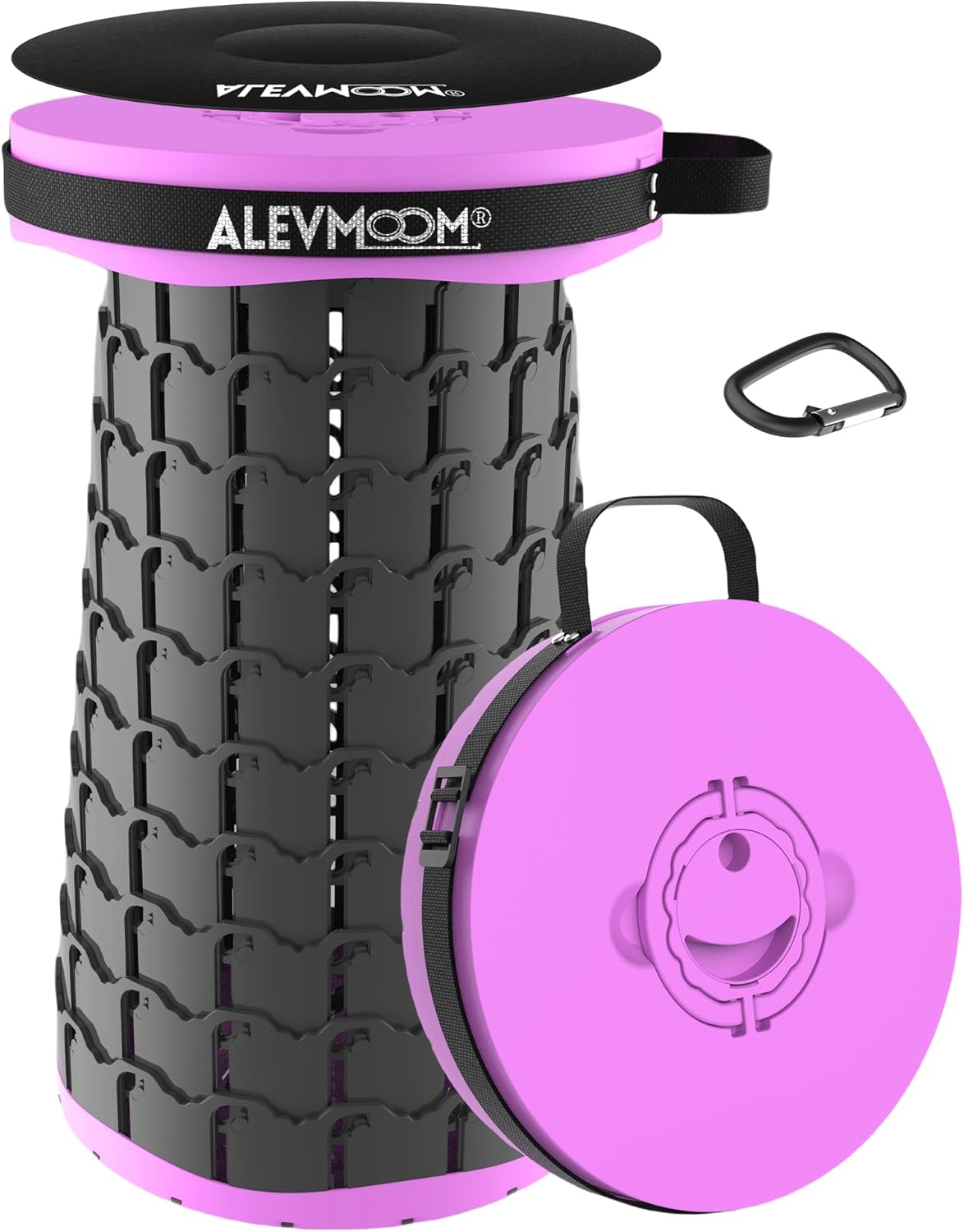 ALEVMOOM Upgraded 19.7" XXL Collapsible Stool with Cushion, Portable Telescoping Stool Capacity 1000lbs Heavy Duty Retractable Folding Chair for Adults for Camping Fishing Hiking BBQ