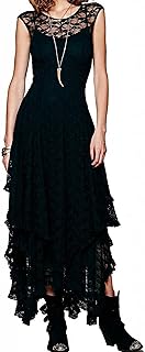 Womens Sleeveless Backless Asymmetrical Layered Lace Long Dress with Slip Two Pieces - Buy now