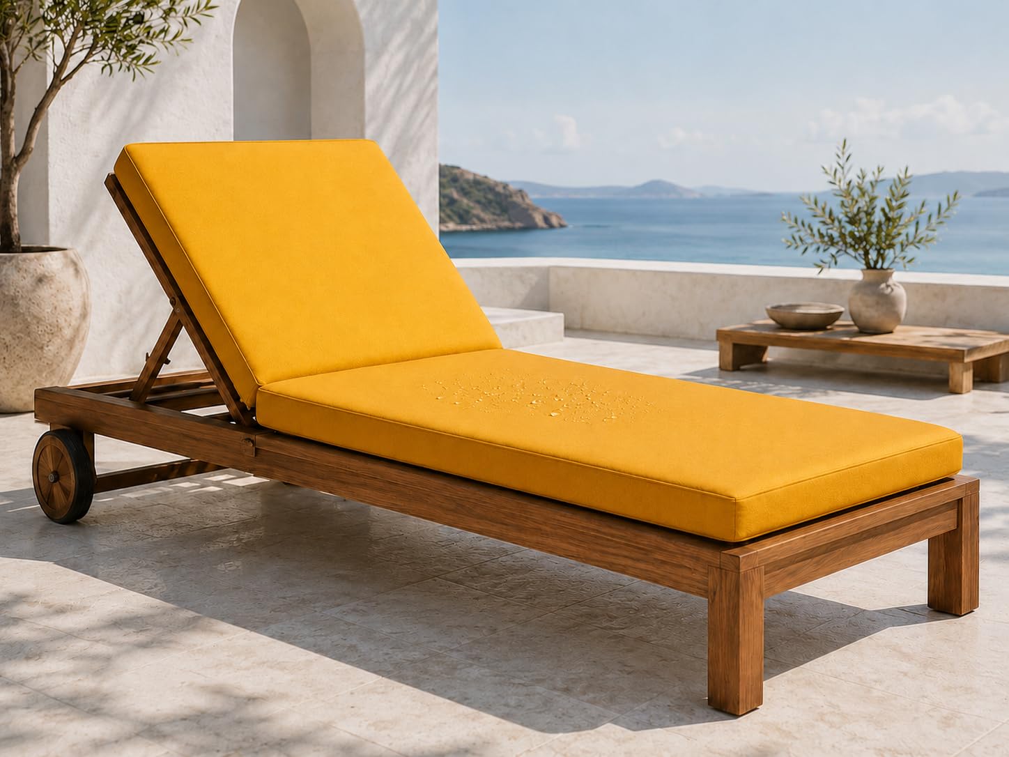 L S U Sun Lounger Cushion Waterproof Recliner Pad Removable Cover Zipper Outdoor Garden Deck Bed (Yellow)