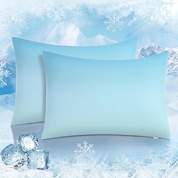 LUXEAR Cooling Pillow Cases, 2 Pack Queen Size Arc-Chill Q-max > 0.5 Gradient Cool Pillowcases for Hair Skin,Silky Cooling Summer Pillow Covers for Hot Sleepers & Night Sweats-Gradient Light Blue