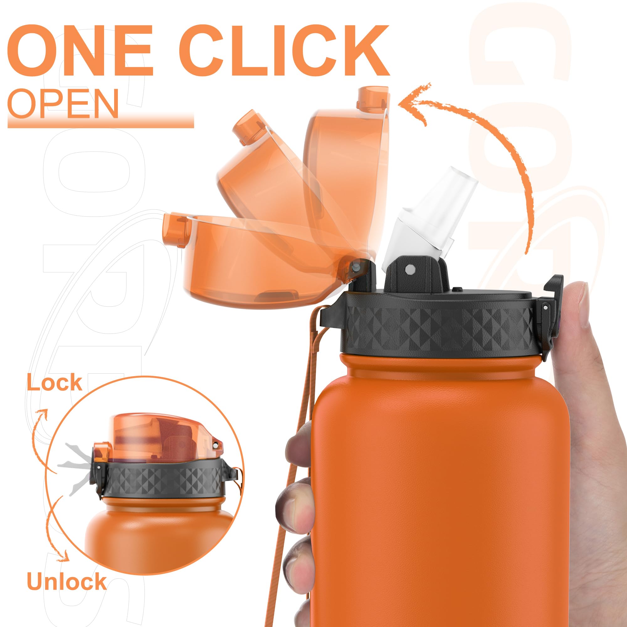 GOPPUS 1.2L/40oz Stainless Water Bottle with Straw Double Wall Insulated Bottles with Strap Large Vacuum Thermal Flask Leakproof Keep Cold Drinks Bottles with Flip Top Lid for Men Women BPA Free - Image 2