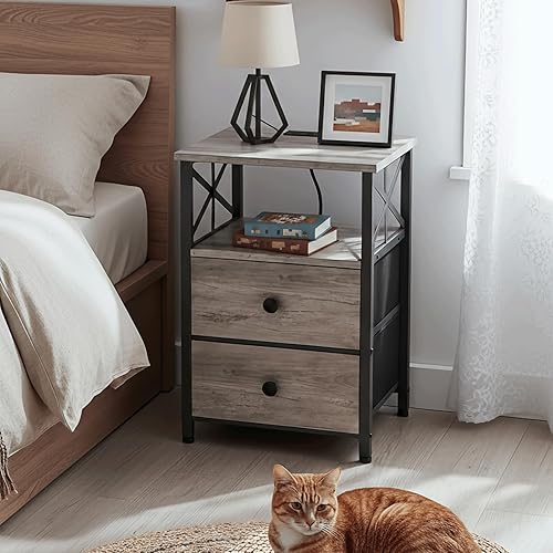 Miniatura 2 de AMHANCIBLE Juego de 2 mesitas de noche con estación de carga, mesas auxiliares para sala de estar con puertos USB y tomacorrientes, mesitas de noche