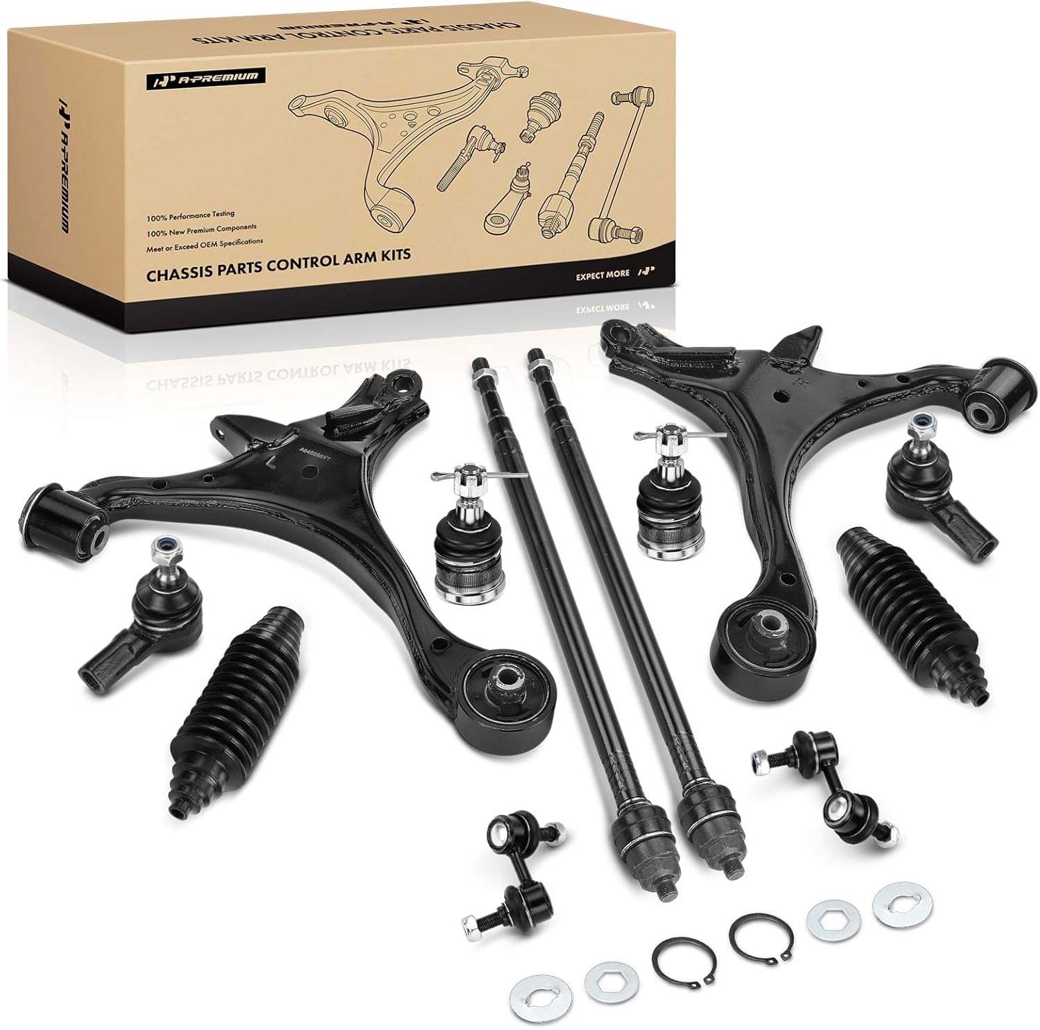 A-Premium 12Pcs Front Suspension Kit, Lower Control Arm, Sway Bar Link, Lower Ball Joint, Inner Outer Tie Rod End, Compatible with Honda Civic 2001 2002 2003 2004 2005
