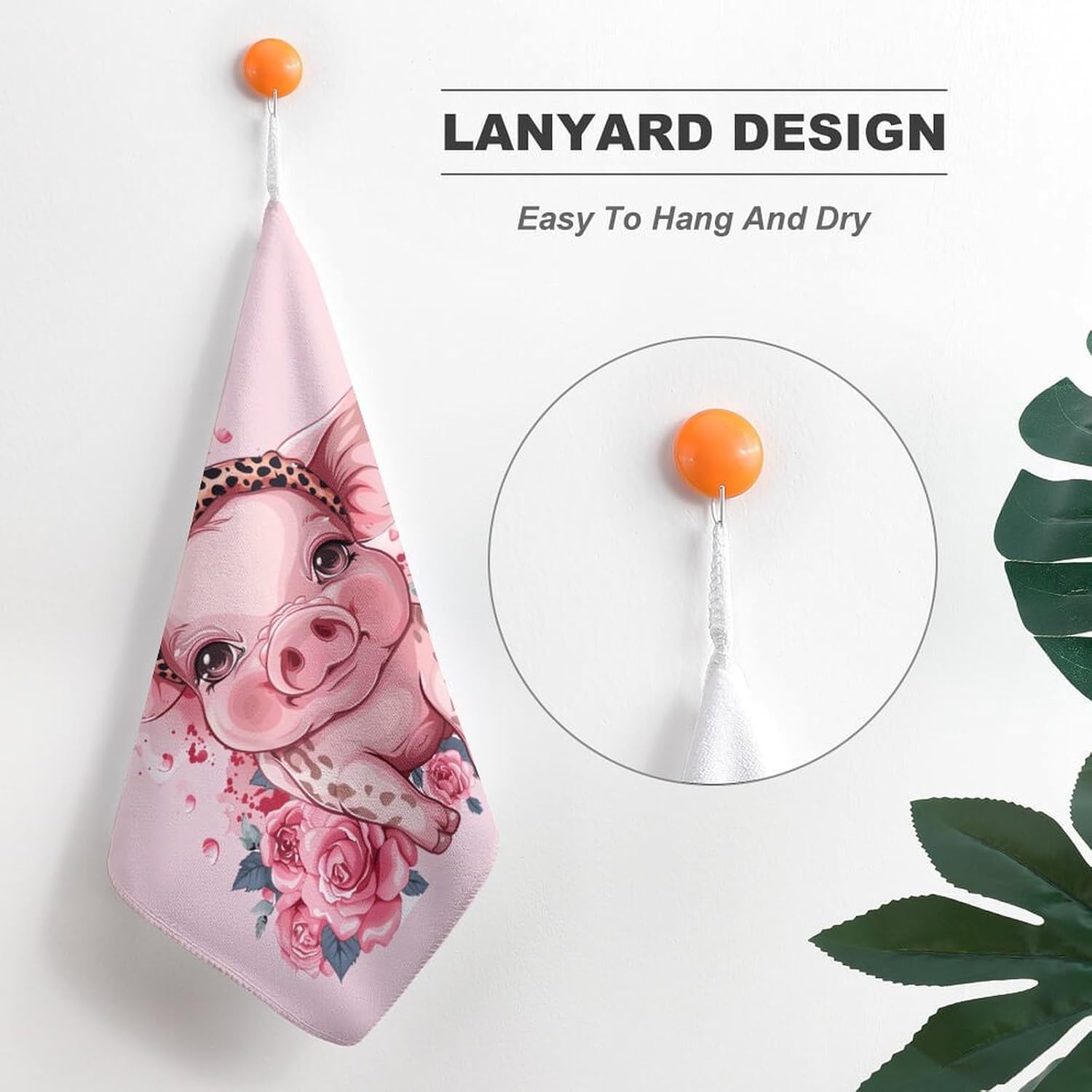 Pigs with Leopard Headband Flower Hand Towels for Bathroom Kitchen Towels Small Towel Handkerchiefs with Hanging Loop 4PCS