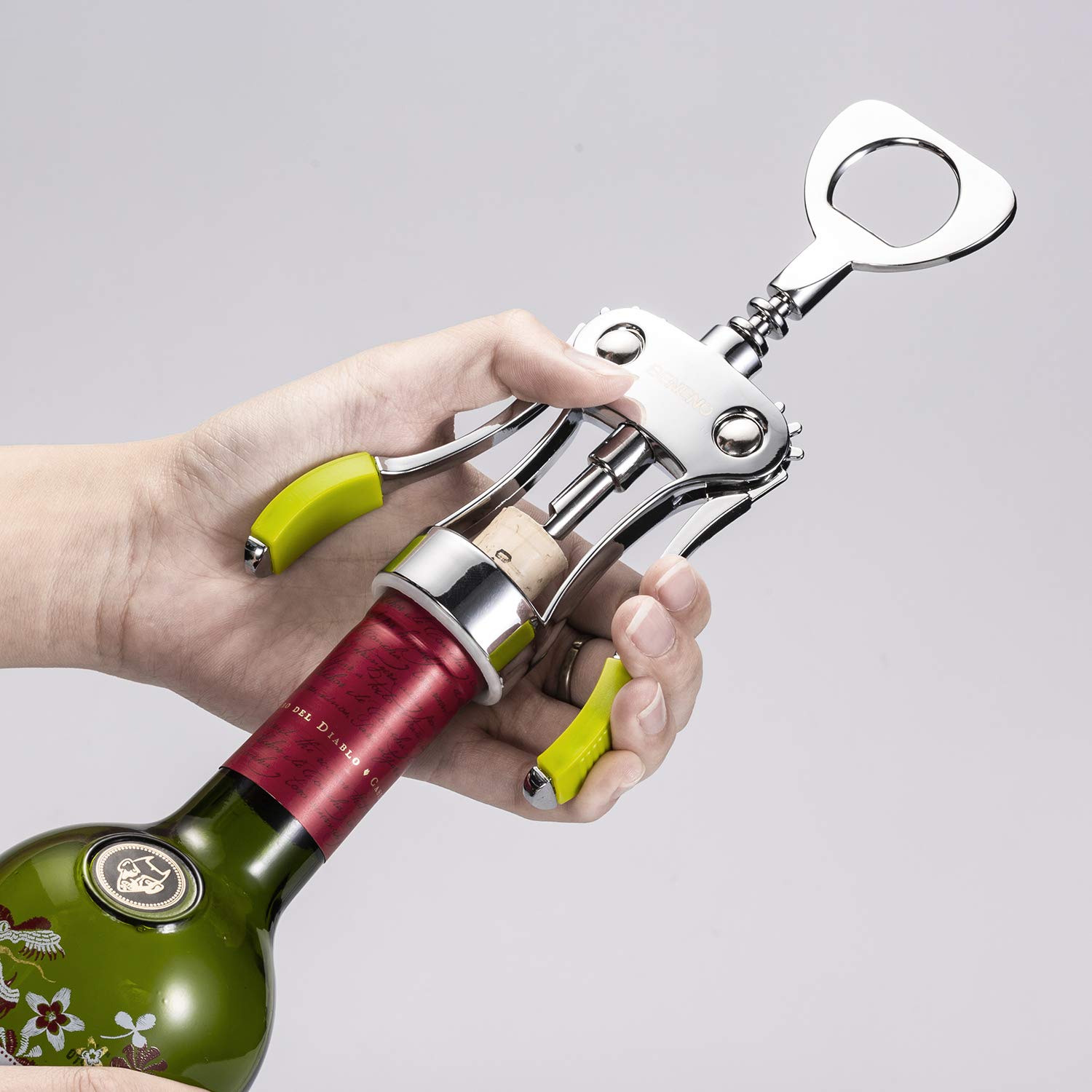 Abridores de botellas de vino, sacacorchos de ala premium de aleación de zinc BENENO, abridor de botellas con corchos y tapas multifuncionales, verde