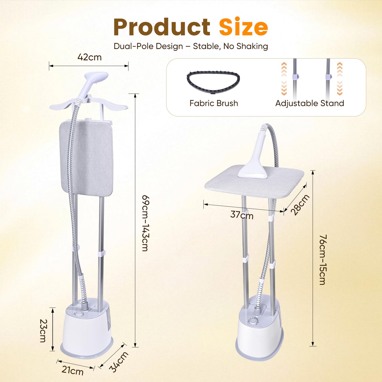 Vaporizador vertical profesional para ropa, 2000 W vertical y horizontal con salida de 35-41 g/min, tanque de 2.5 L, 9 ajustes ajustables, tela de ropa de calentamiento rápido que elimina las
