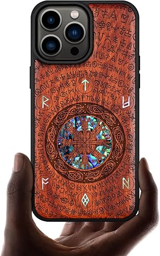 Carveit Funda protectora de madera de diseñador para iPhone 14 Pro Max funda magnética grabado de madera e incrustaciones de carcasa Funda de madera