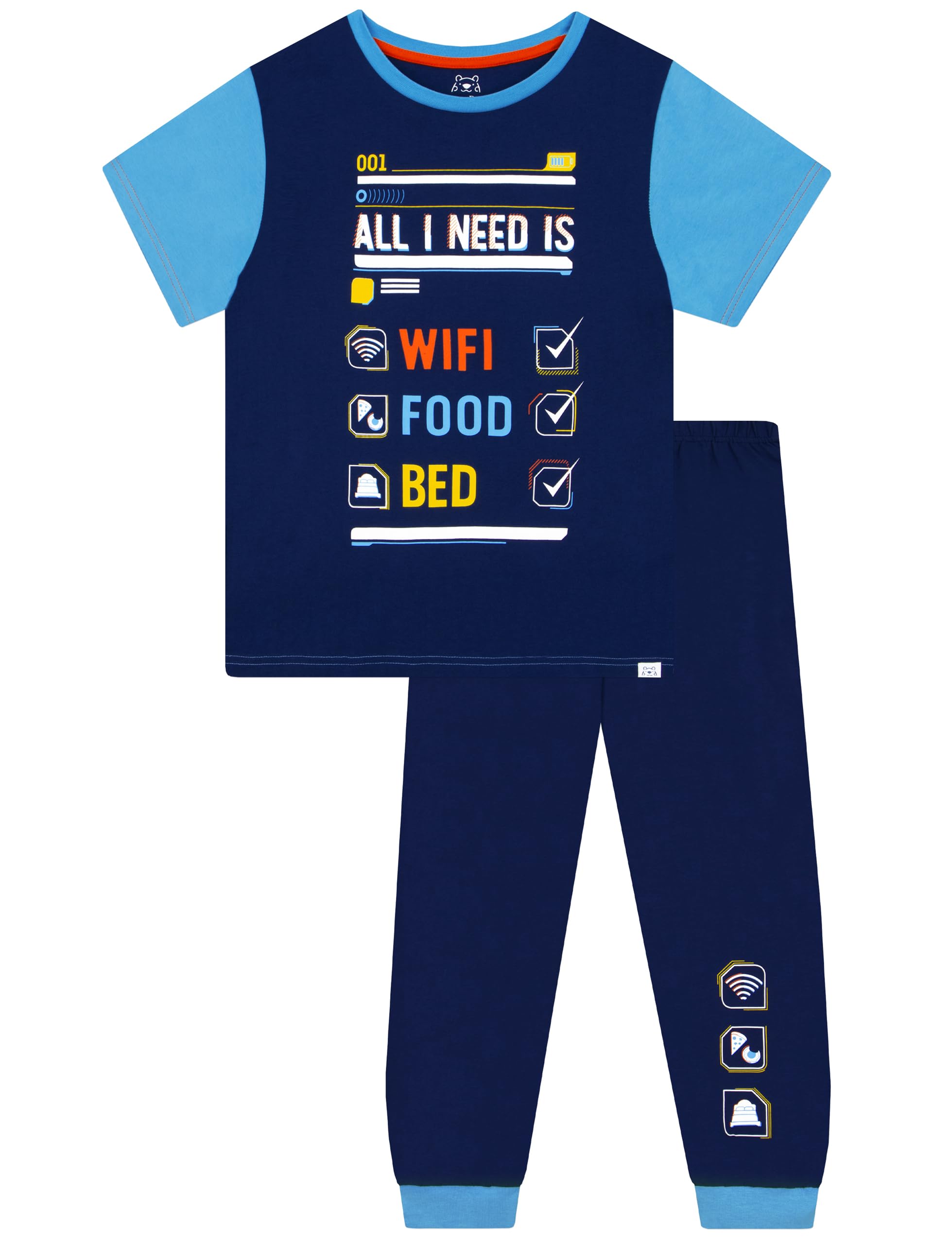 Harry Bear Boys Blue Pyjamas | Wifi Pyjamas | Gamer Pjs For | Gaming Cotton Pyjama Set | 12-13 Years
