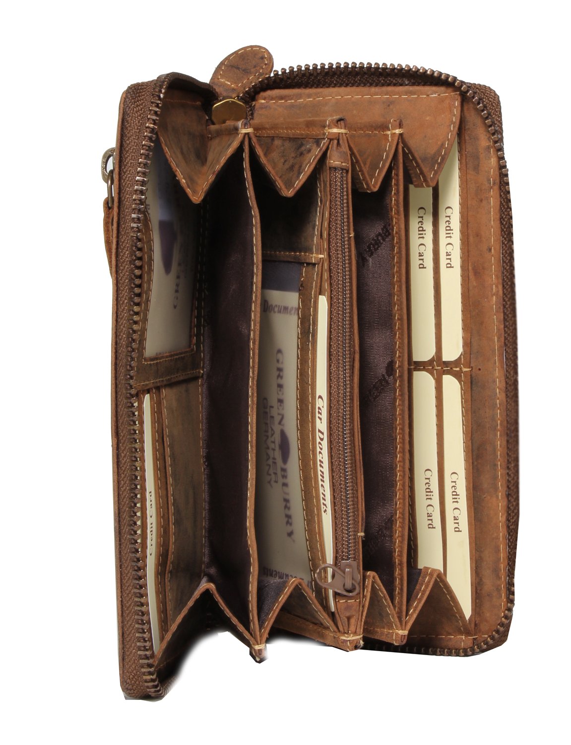 Greenburry Vintage Damen Geldbeutel Leder Geldbörse braun | 19 x 2,5 x 10 cm