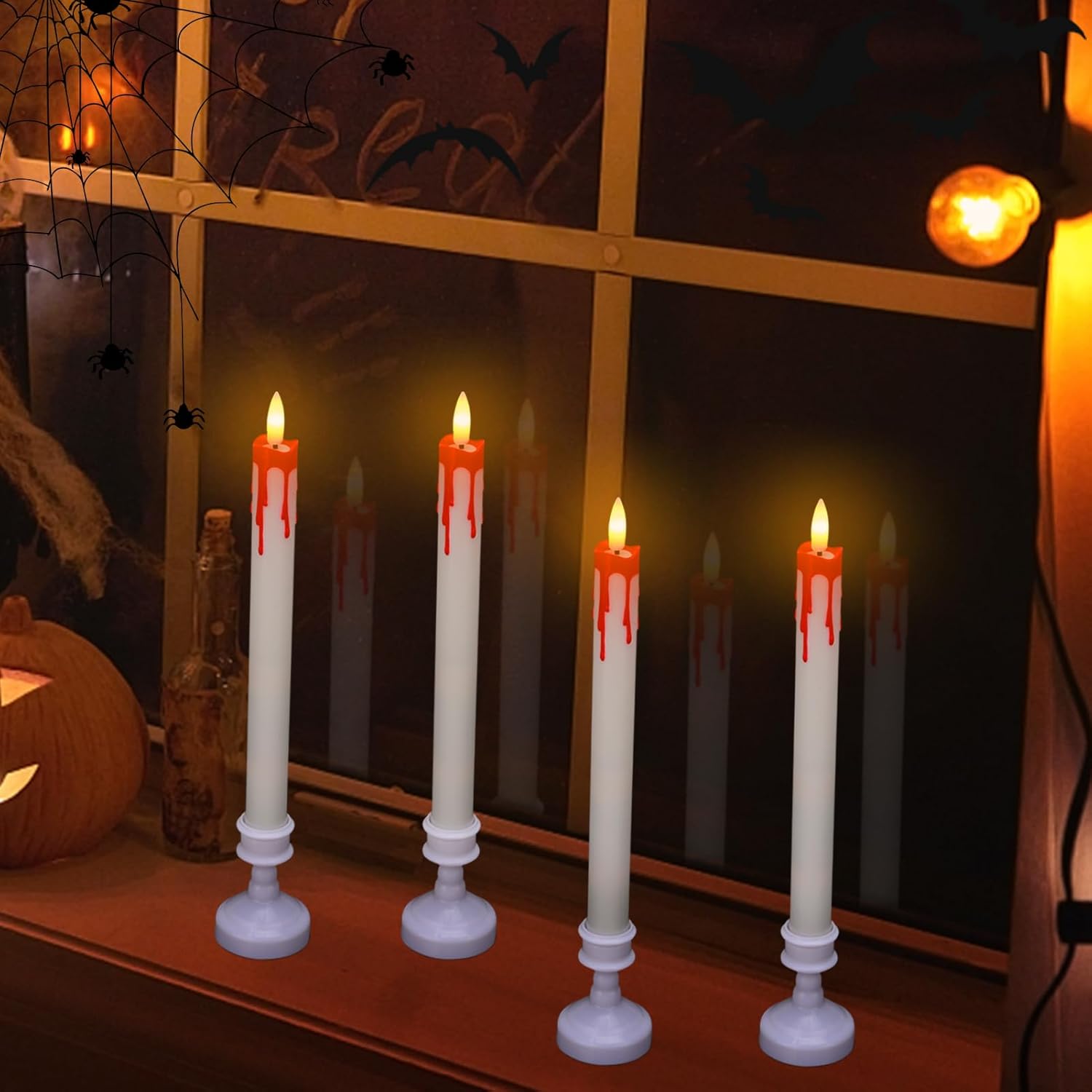 Halloween Led Candles 12 Pack Wax Drip Flameless Candles with Bases, 10" Tall