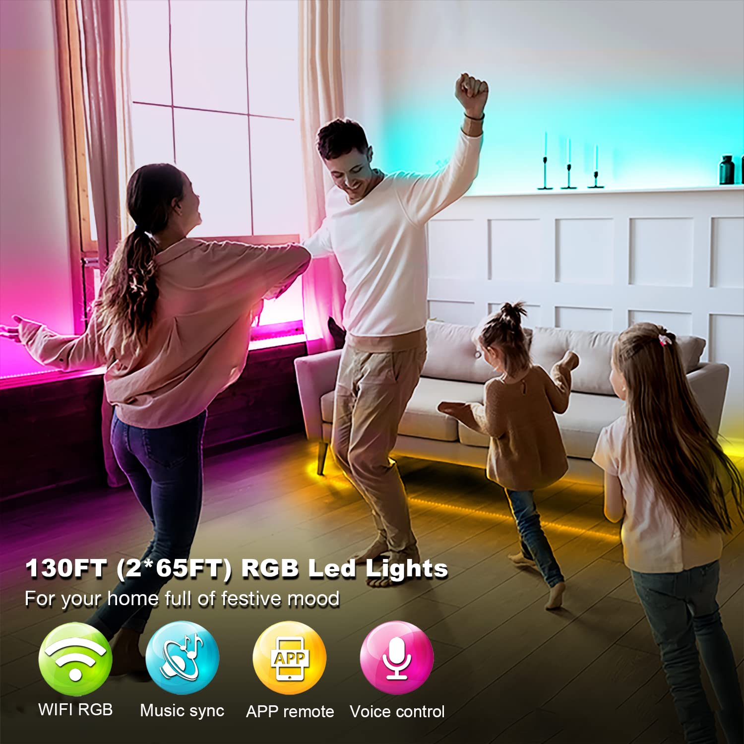Tira De Luces LED Bluetooth De 100 Pies Para Niños, Sincronización De Música, Tira De Luz LED RGB Que Cambia De Color Con Control Remoto Estilo Pingüino, Control De Aplicación, Iluminación