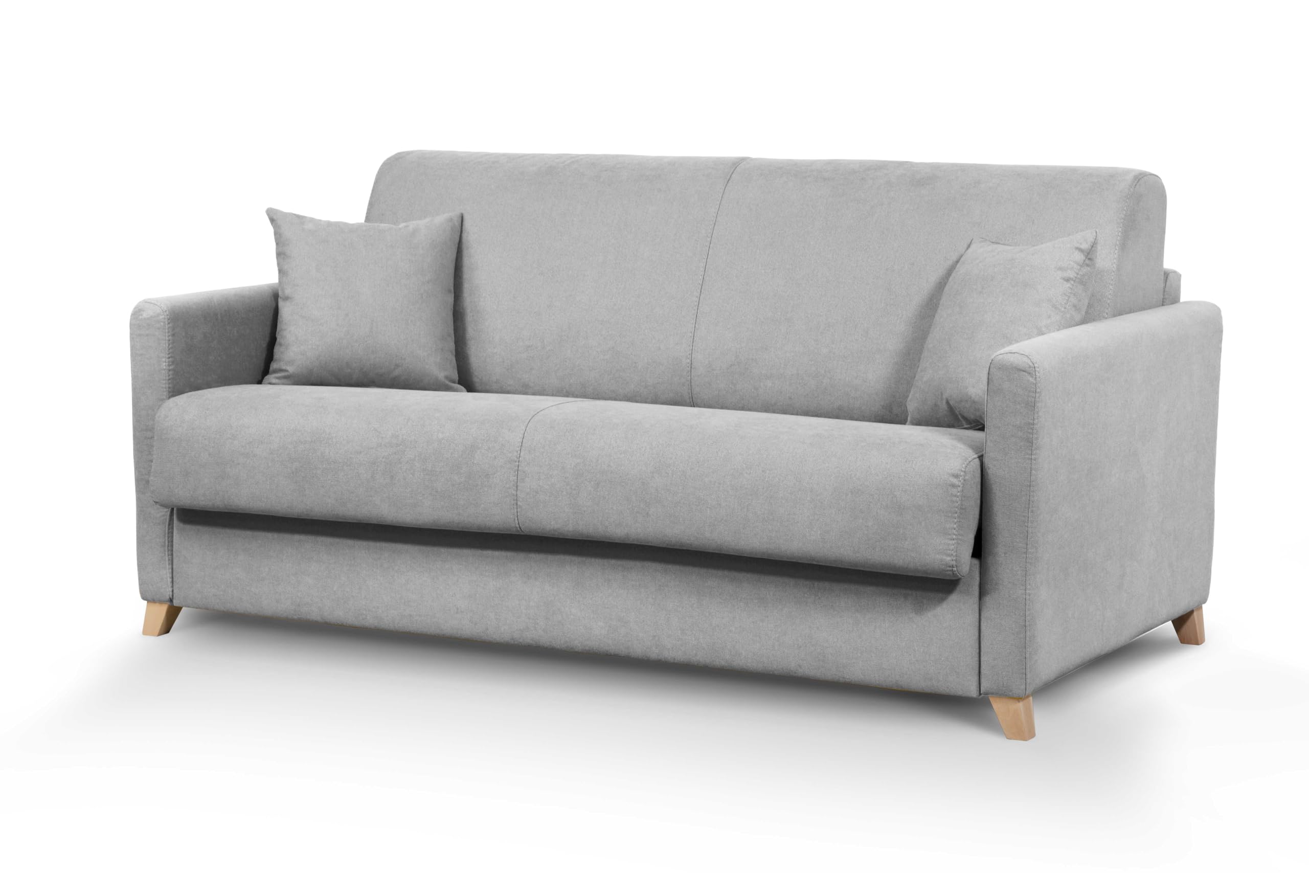 Divano Letto Siria 3 Posti Struttura in Metallo e Legno Imbottitura in Gomma di Poliuretano Rivestimento in Tessuto Rete Elettrosaldata Materasso 160x190 cm H18 cm Colore:Light Grey