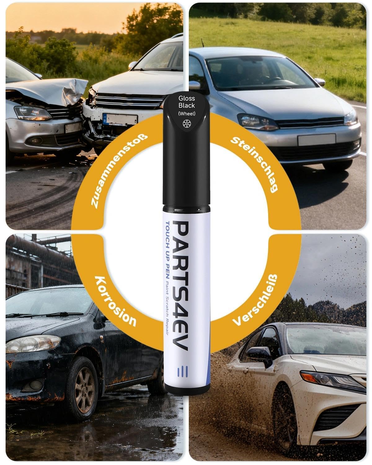 Rotulador de reparación de llantas en negro brillante – para llantas VW / Volkswagen con superficie giratoria de diamante negro – Cubierta de color exacto, resistente a la abrasión y resistente al — view 6