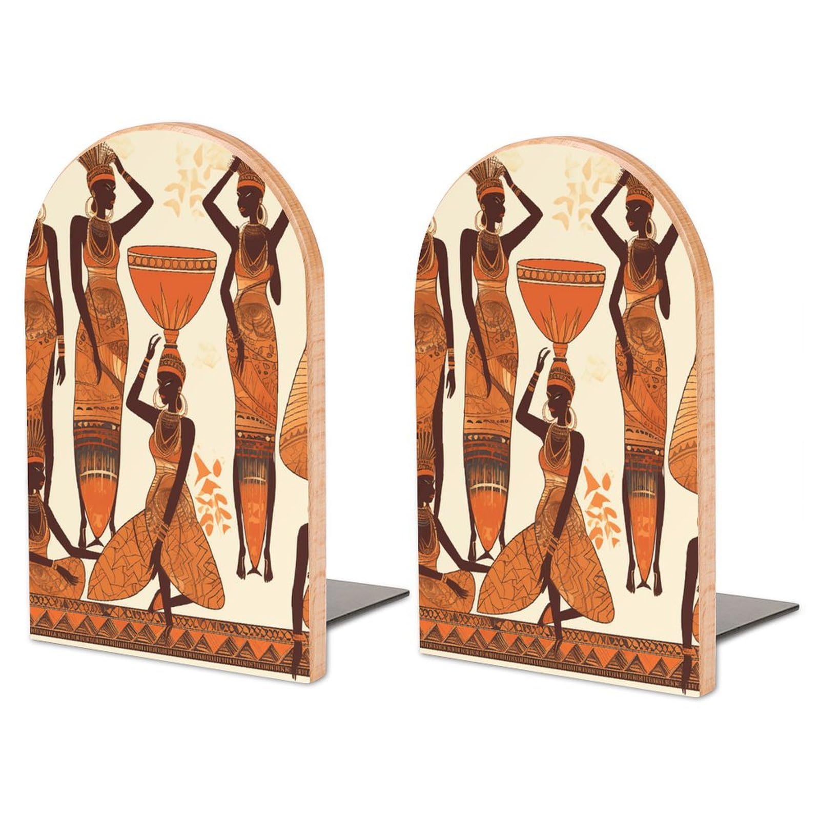 Serre-livres réglables en hêtre et fer motif femme africaine