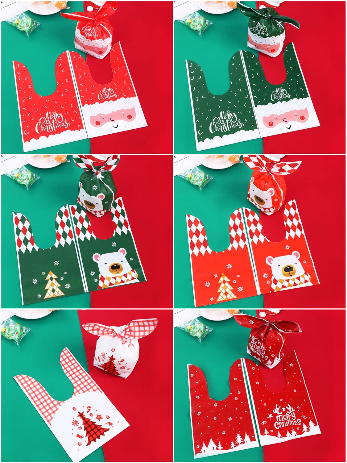 100 Pezzi Sacchetti Regalo di Natale,10 Design