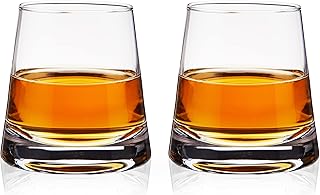 Viski Burke Whiskey Glasses with Pyramid Design, Rocks Glass, Crystal Angled Tumblers for Scotch and Cocktails, Clear, 8 Oz, Set of 2