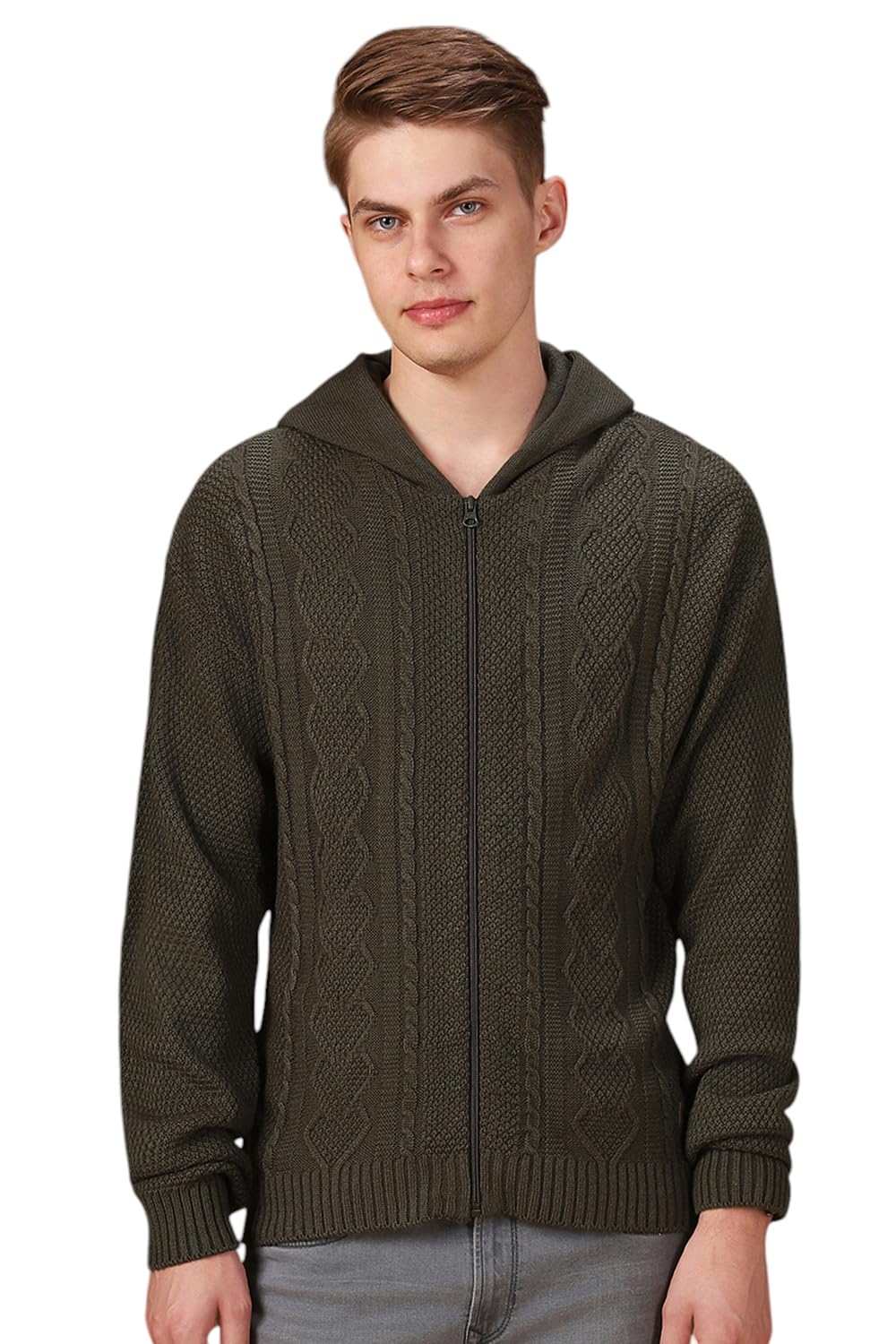 Solid Full Sleeves Hooded Acrylic Regular Fit Men Casual Sweater-image-24