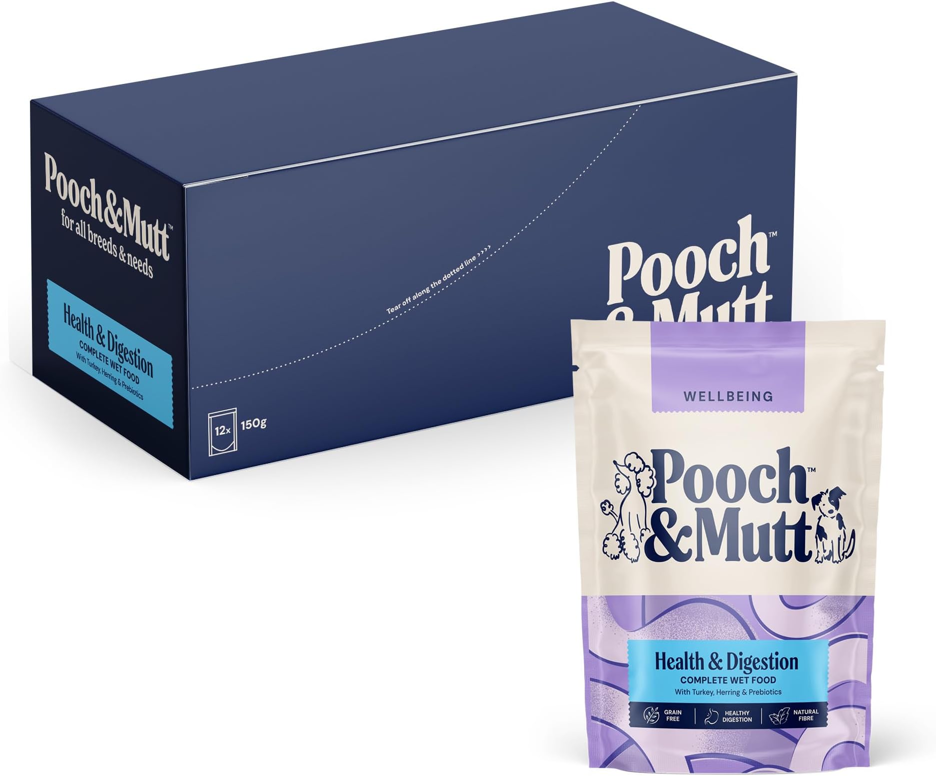 Pooch & Mutt - Health & Digestion, Wet Dog Food, Turkey & Herring, 12x150g