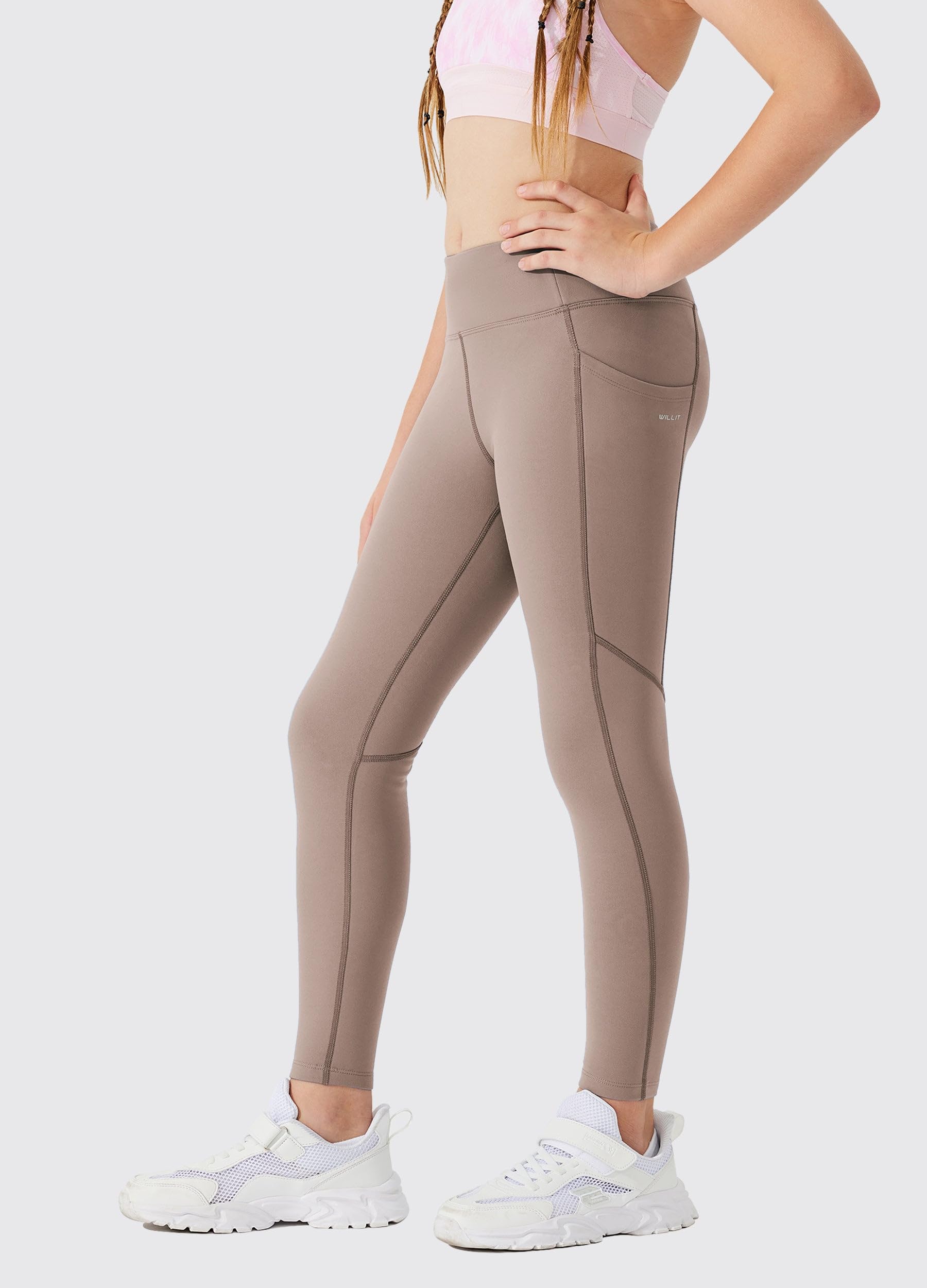 Willit Leggings thermiques doublés en polaire avec poches pour fille - Résistant à l'eau