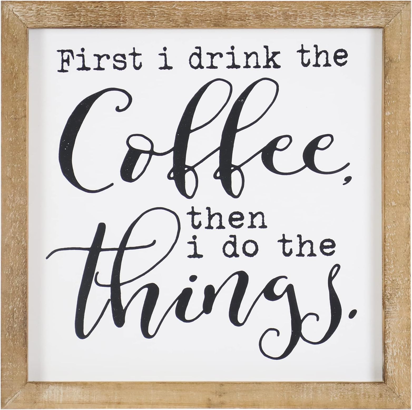 SANY DAYO HOME Rustic Wood Framed Coffee Sign - 12 X 12 inch Hanging Farmhouse Wall Art Decor for Home, Kitchen, Coffee Bar