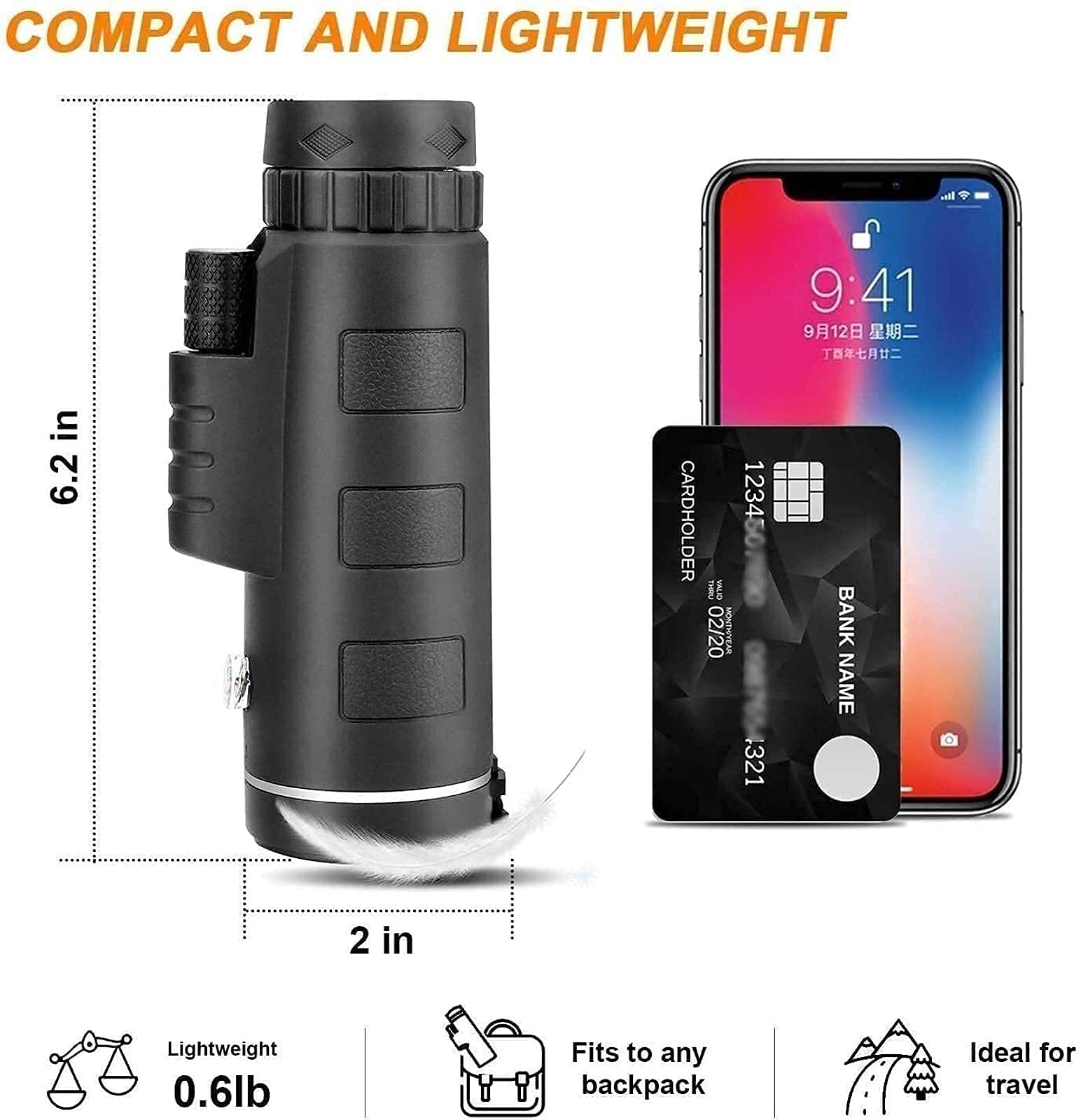 Teleskop monokularowy, monokularowy zakres 40X60 High Power Hd Wodoodporny monokular z trwałym i przezroczystym pryzmatem Fmc Bak4 do obserwacji ptaków Koncert podróżny z uchwytem na smartfona i