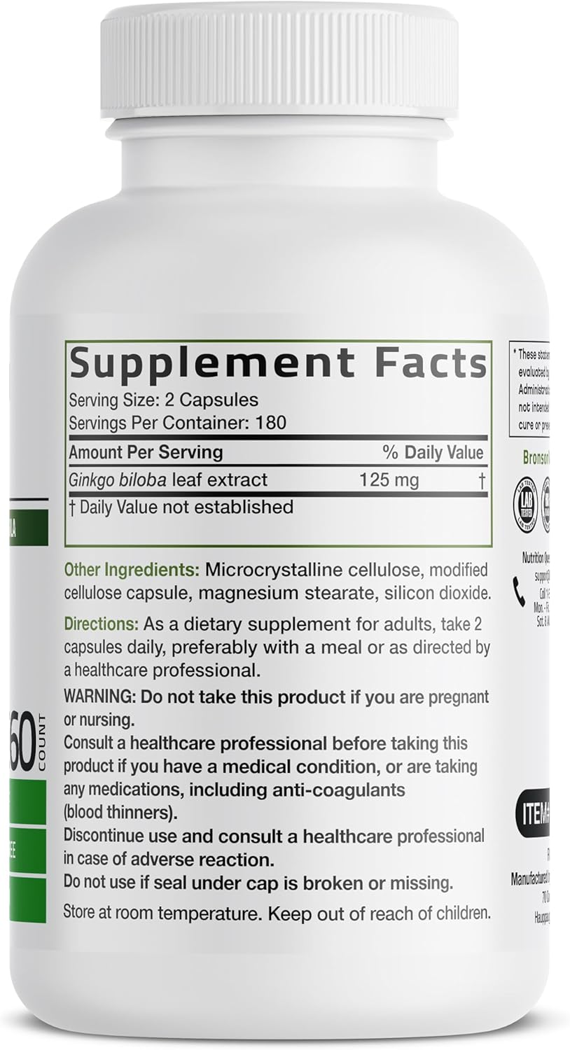 Bronson Ginkgo Biloba Extra Strength Supports Brain Function & Memory Support, 360 Vegetarian Capsules - Image 2