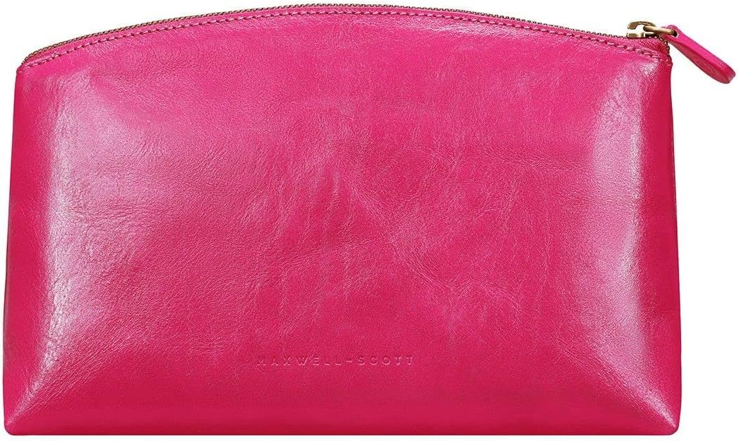 Maxwell Scott - Personalized Womens Luxury Leather Large Makeup Cosmetic Bag - The Chia Large Nappa - Hot Pink