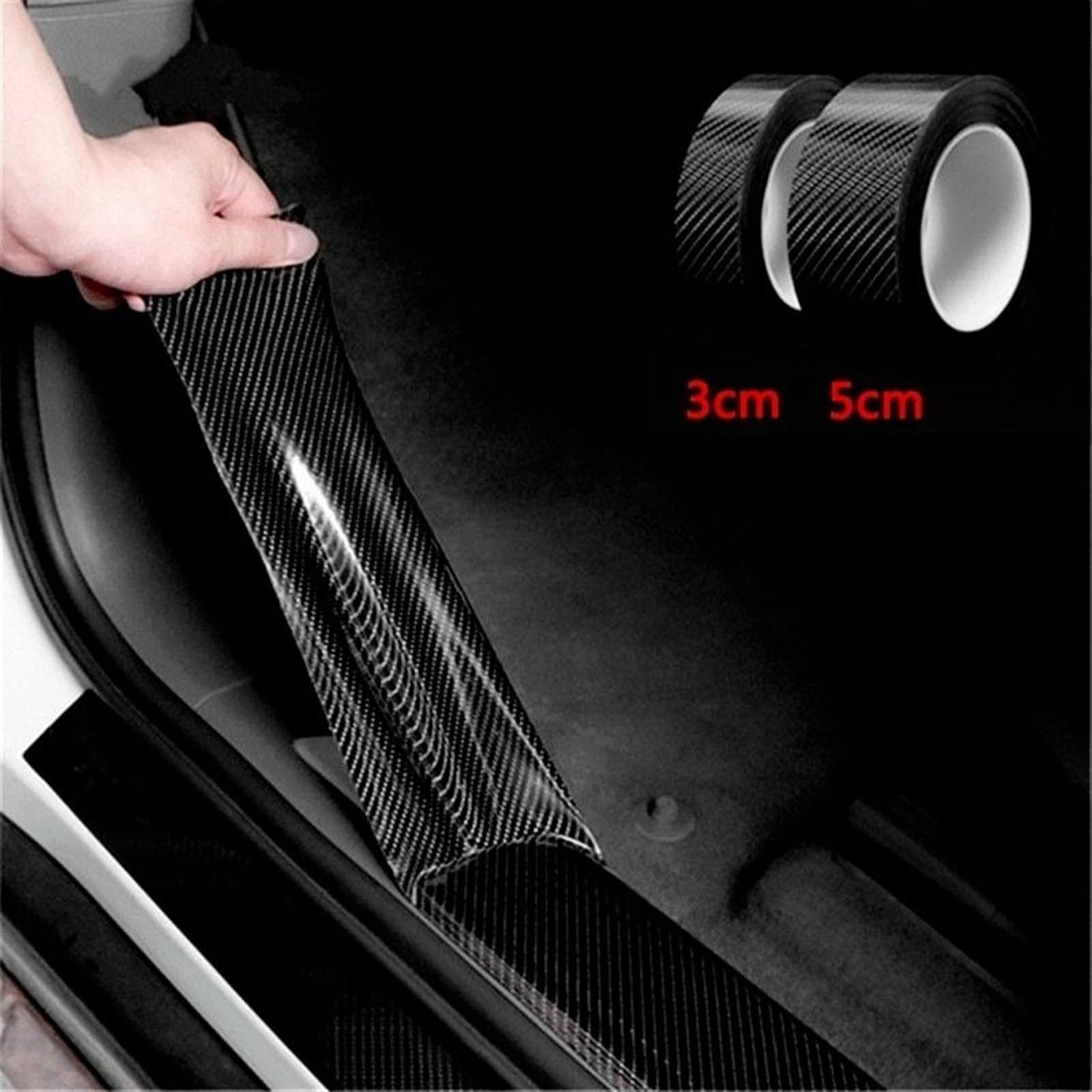 Tira Protectora de Parachoques Tira Protectora de Fibra Carbono 1/3/5/7/10 m, para Parachoques automóvil, protección para umbral Puerta, Cinta Decorativa(5cm,1m)