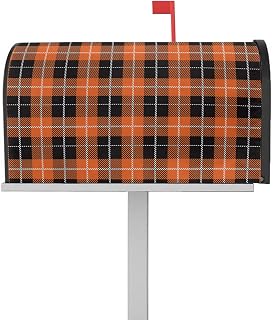 Mailbox Cover Magnetic Fall Thanksgiving Day Orange Black Buffalo Plaid Mailbox Covers Standard Size 21x18in,Mailbox Covers Wrap Post Letter Box Cover for Garden Yard Outdoor Classic Tartan Grid
