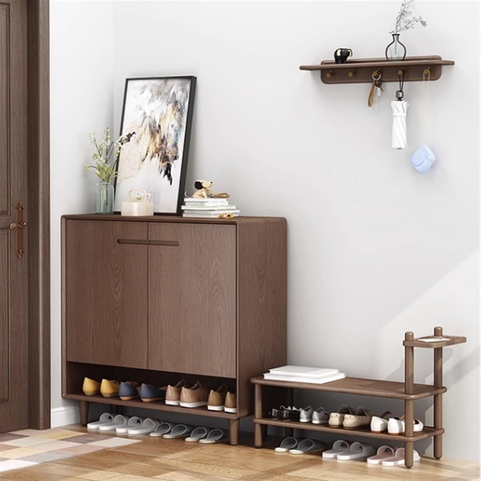 Scarpiera Yales a 3 ante, in legno massello, 55 x 22 x 104 cm