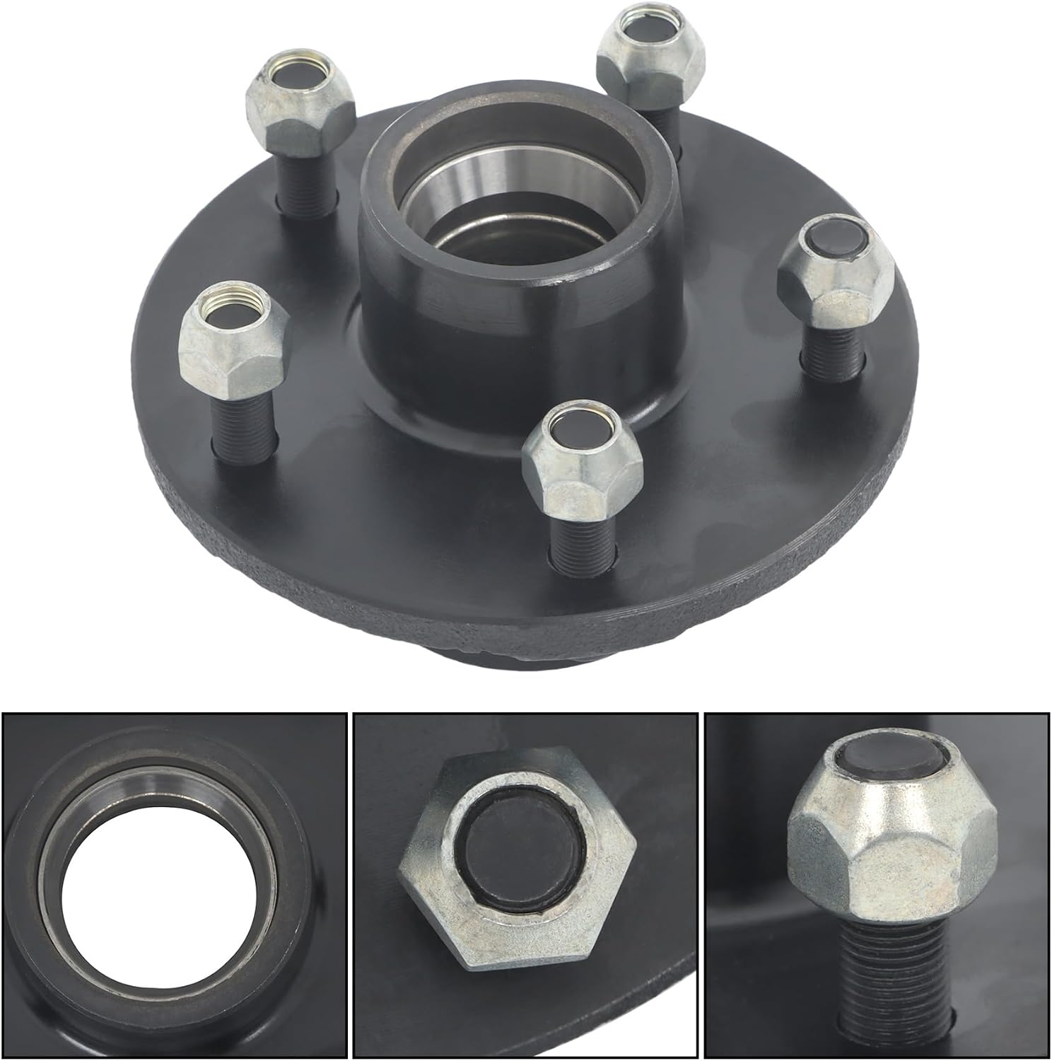GXYWADY 5 on 5 Inch Trailer Hub Kit with Trailer Bearing Kit Replacement for 3500 lbs 84 Spindle with Rubber Plug Dust Cap (4 Pieces/Set)