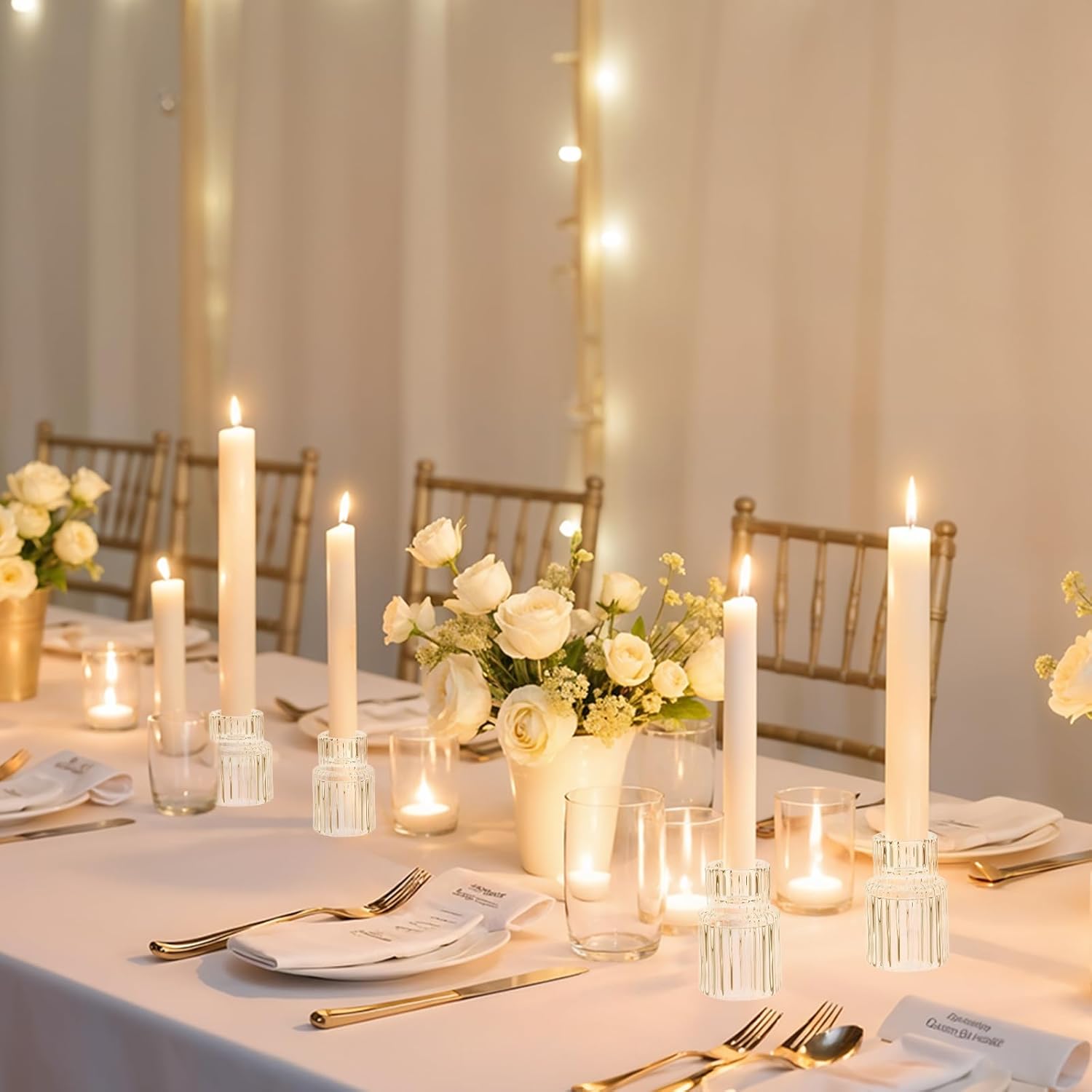 10Pcs Glass Candle Holder for Candlestick - Clear Small Tapered Candle Holder Wedding Decor Table Centerpiece Bulk for Candle Sticks Christmas Party Living Room Dinner Advent - Image 4