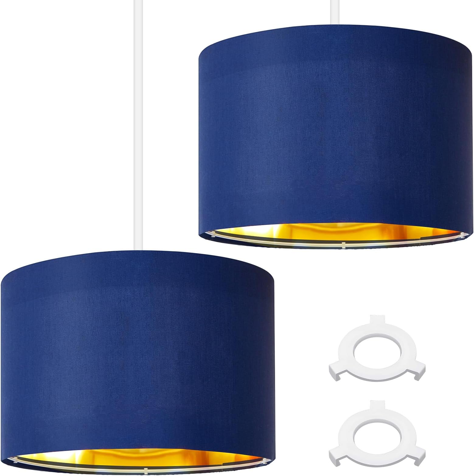Weewooday 2 Pack Blue Lampshade for Ceiling 12" Modern Golden Inner Drum Lamp Shade with E27 to E14 Lamp Shade Adapter Ring for Pendant Lights Table or Bedside Floor Lights