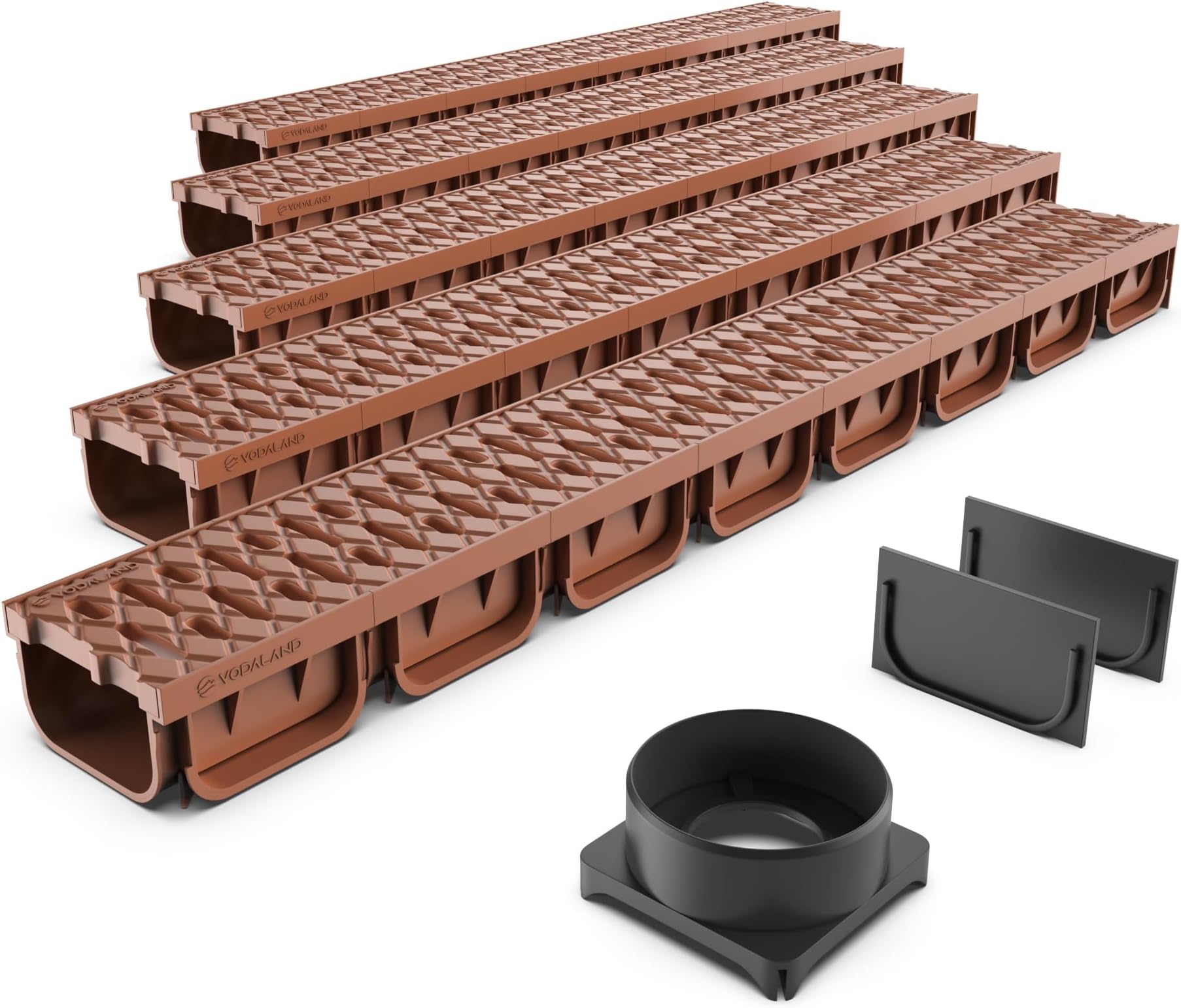 Vodaland - 4 Inch Trench Drain System with Grate - Terracotta - Easy 2 (5)