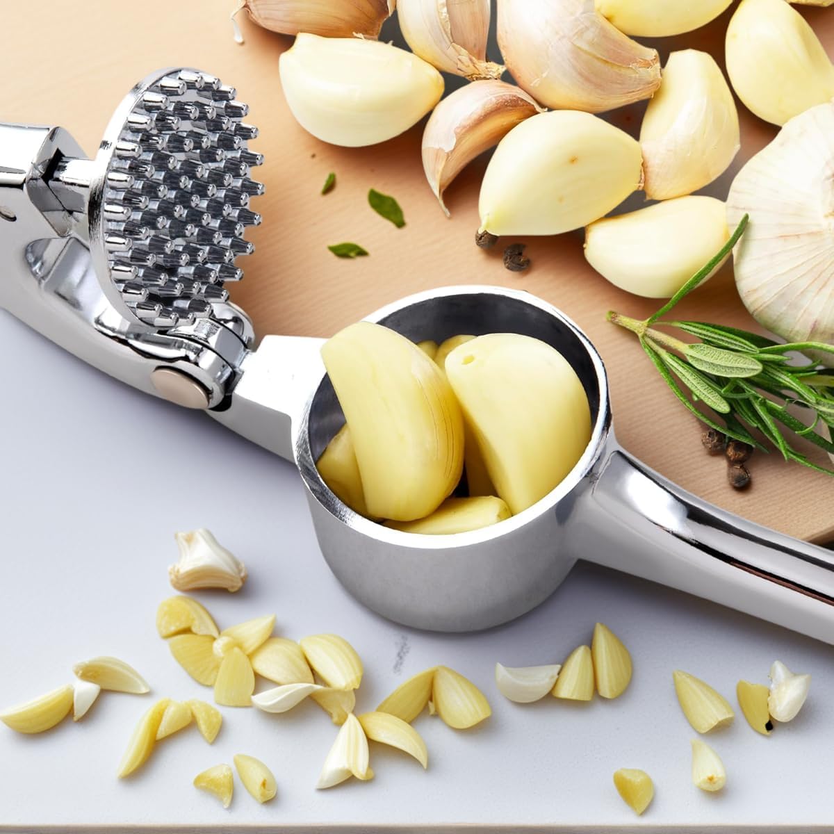 Garlic Press, Bigger Bowl for Bigger Garlic,Easy to Handle and Clean,Kitchen Essential Tool, Suitable for Garlic, Ginger, Spices