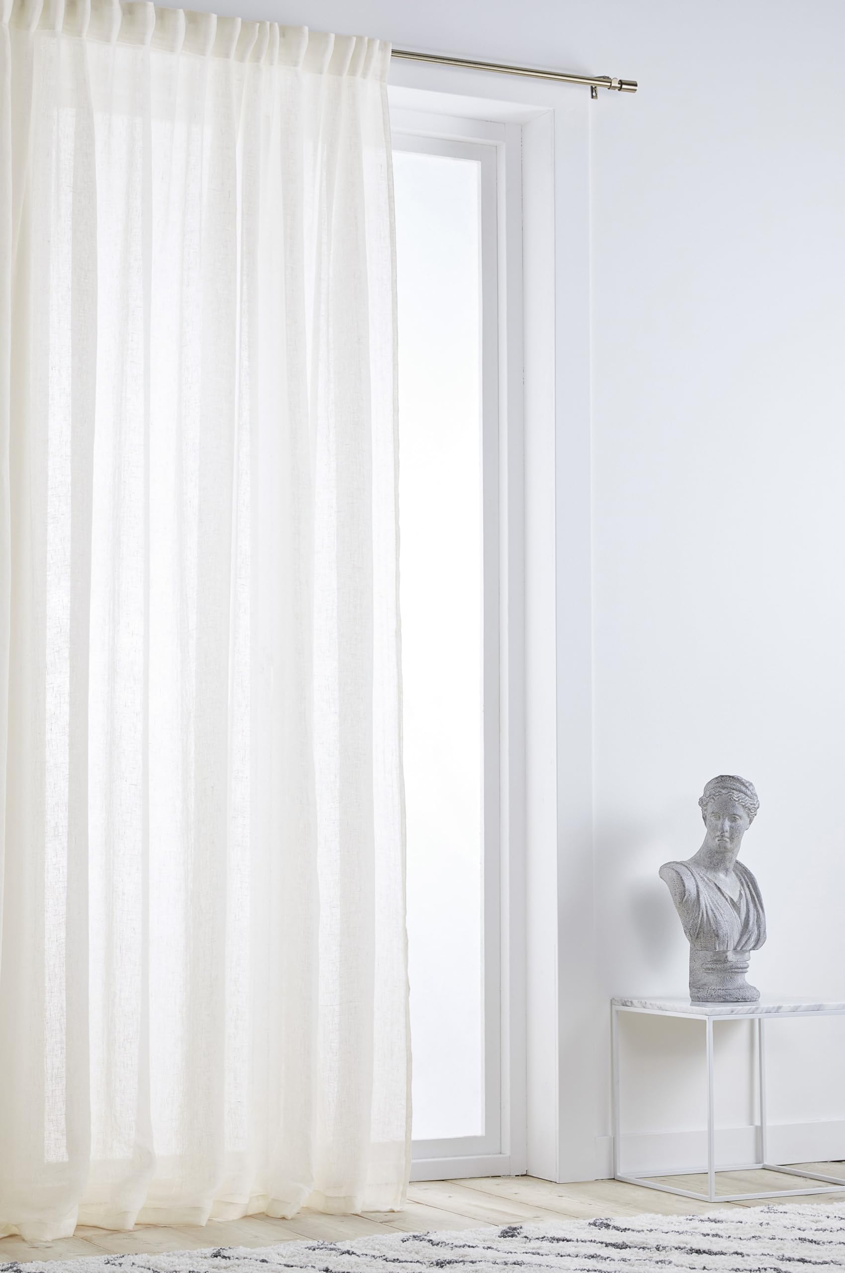 JOTEX Ellen Multifunctional Curtain - Linen Curtain Extra Wide 100% Linen (Pack of 1) - Natural White, 220 cm