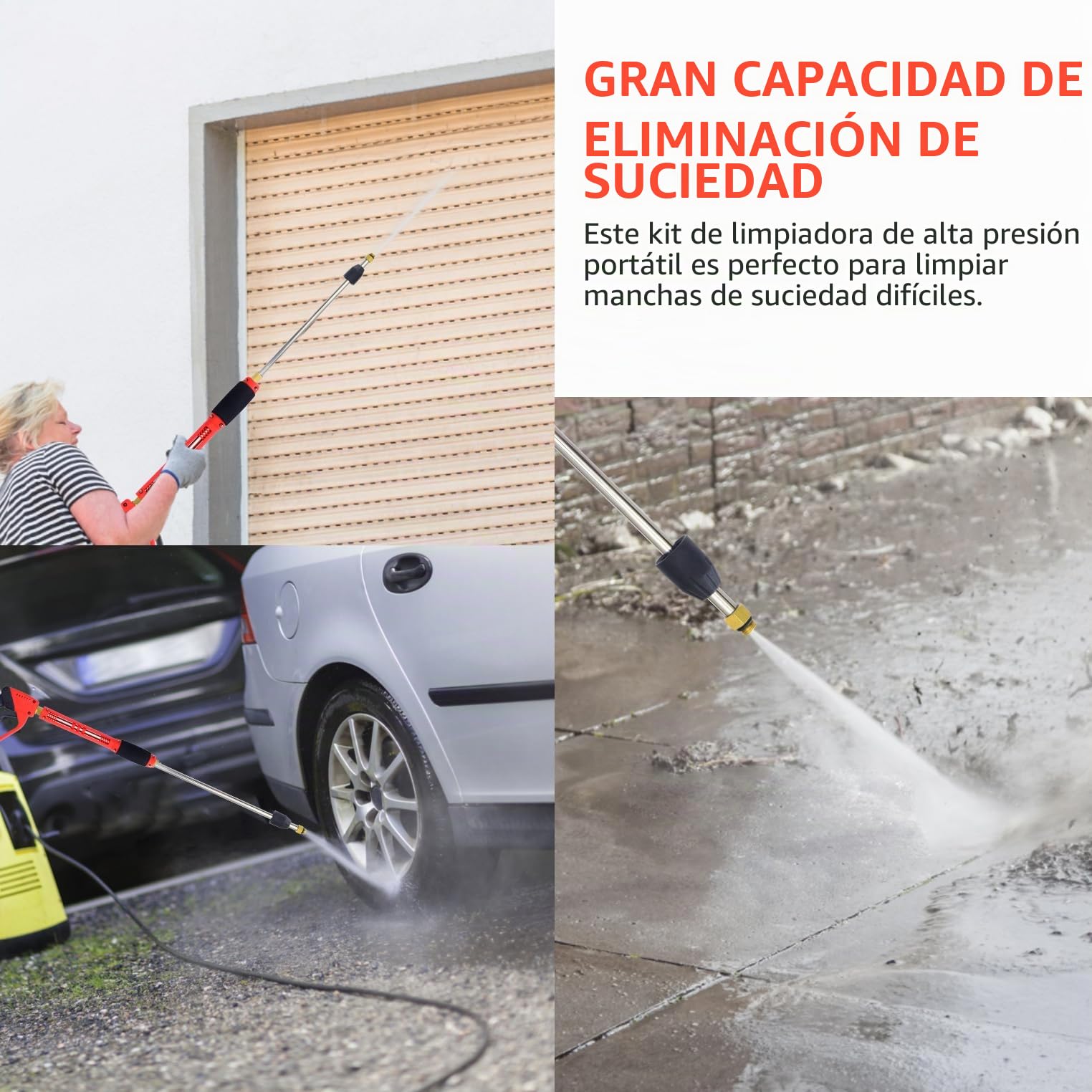 Pistola de Agua De Alta Presión con 5 Boquillas de Pulverización,Conexión Rápido Y Adaptador de 1/4 ",M22-14 Mm Kit de Limpieza de Pistola Rociadora para Lavado de Coches, Riego de Jardines