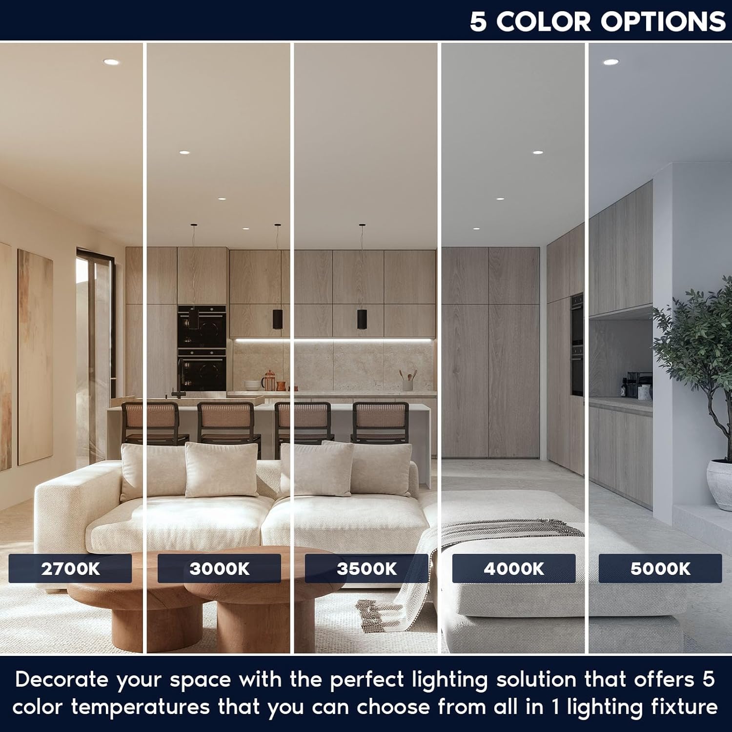 LUXRITE 4-Inch Trimless LED Recessed Spotlight, 25W, 2000LM, 5CCT Selectable 2700K-5000K, 38° Beam Angle, Dimmable, Push-n-Lock Spotlight, CRI90, Damp & IC Rated, Plaster Downlight, ETL White