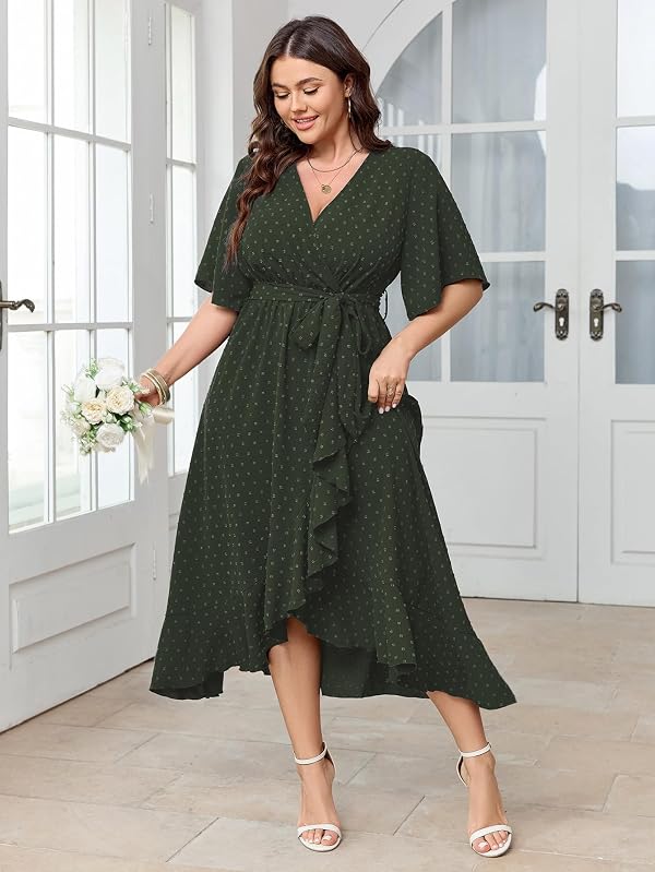 SCOMCHIC Women's Plus Size Maxi V Neck Wrap Swiss Dot Summer Flowy Dress by SCOMCHIC - Used condition - Image 4