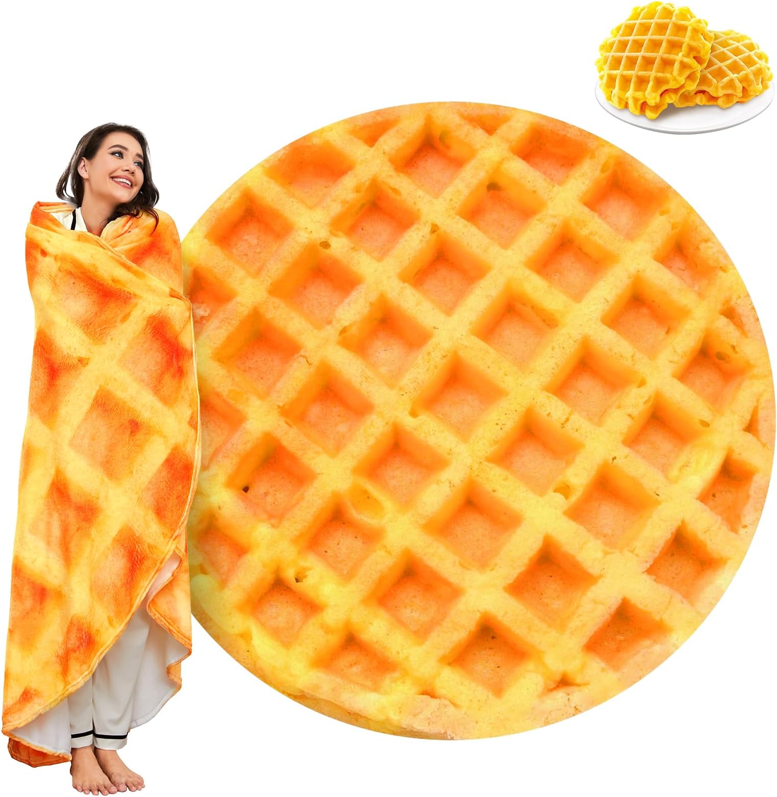 Waffles Blanket, Tortilla Blanket for Adults and Kids, Funny Food Throw Blanket, Novelty Gifts for Everyone, Soft Throw Blanket for Bed Couch or Travel - 71 inchs Waffle