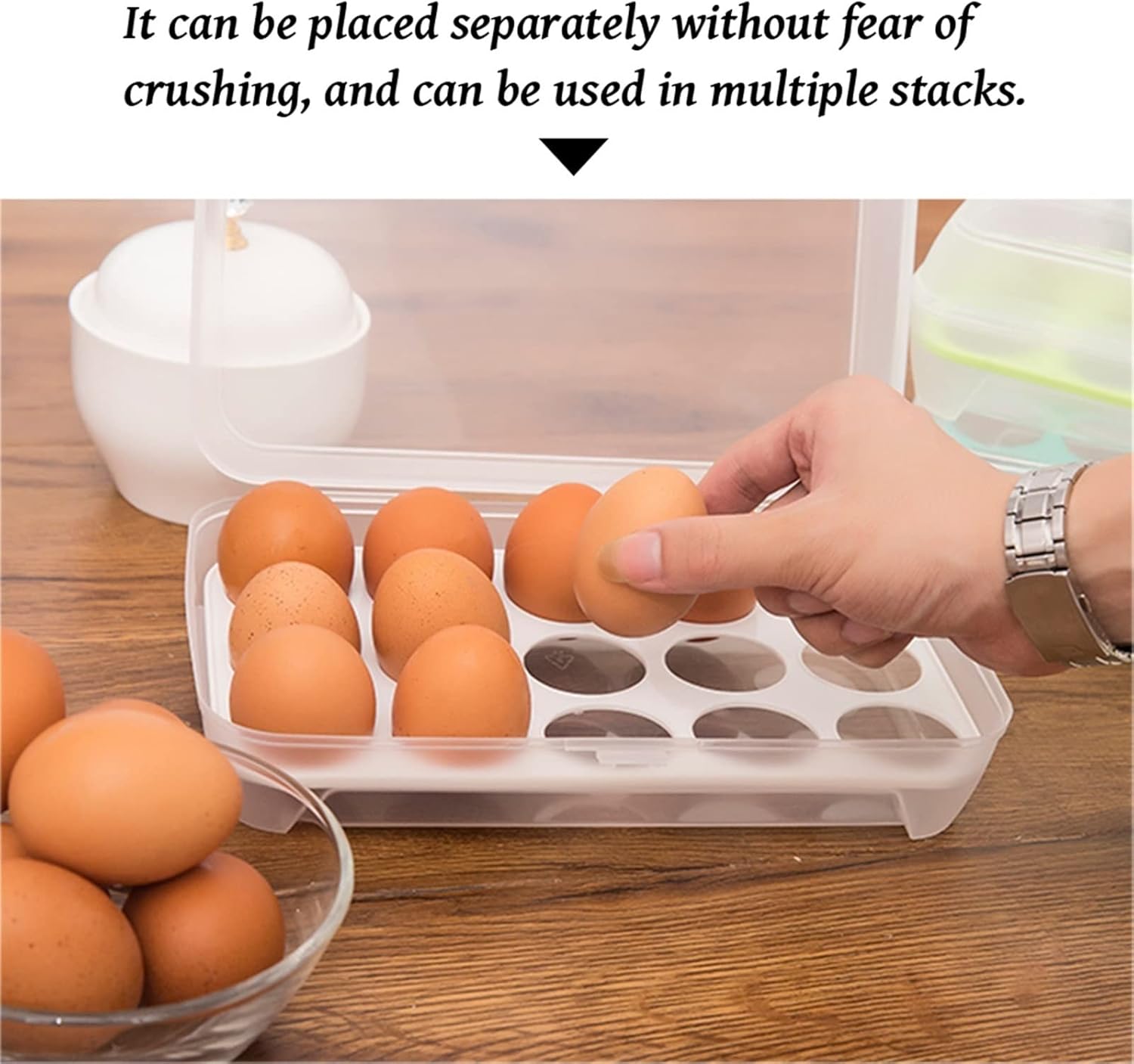 Egg Holder Egg Storage Box Egg Tray Containers Kitchen Refrigerator 15 Grids Eggs Dispenser Airtight Fresh Preservation Eggs Holder