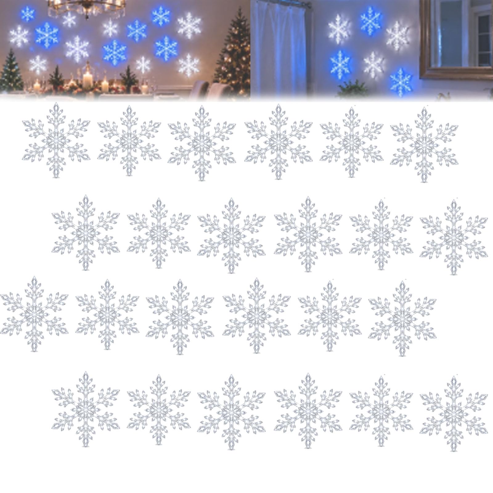 LED Snowflake Wall Lights, Light Up Snow Flake, 3D Snowflake Wall Glow (White,24pcs)