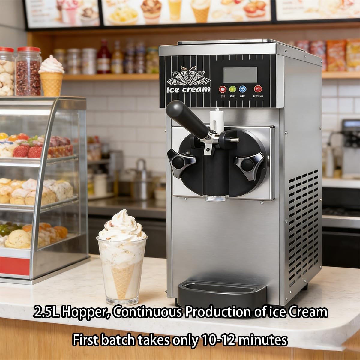 Soft Serve Heladera Compacta Profesional - 450/750W, 2.5L/3.5L, Preenfriamiento Integrado, Auto Clean, Pantalla Táctil, Máquina Para Hacer Helados Para Pequeños Negocios(Purple,450W)