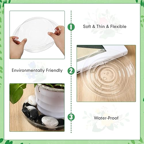 Miniatura 4 de Marsui Paquete de 50 bandejas redondas de plástico transparente de 4/6/8/10/12 pulgadas para plantas, bandeja de agua redonda, platillos para