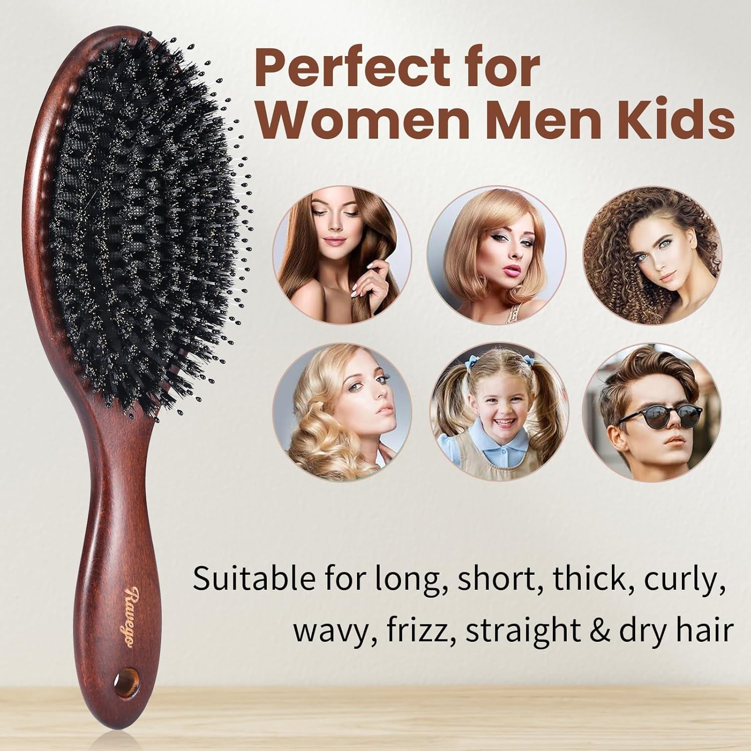 RAVEGO Hair Brush, Boar & Nylon Bristle Brushes for Smoothing Massaging Scalp Detangling Wet/Dry Hair - Image 3