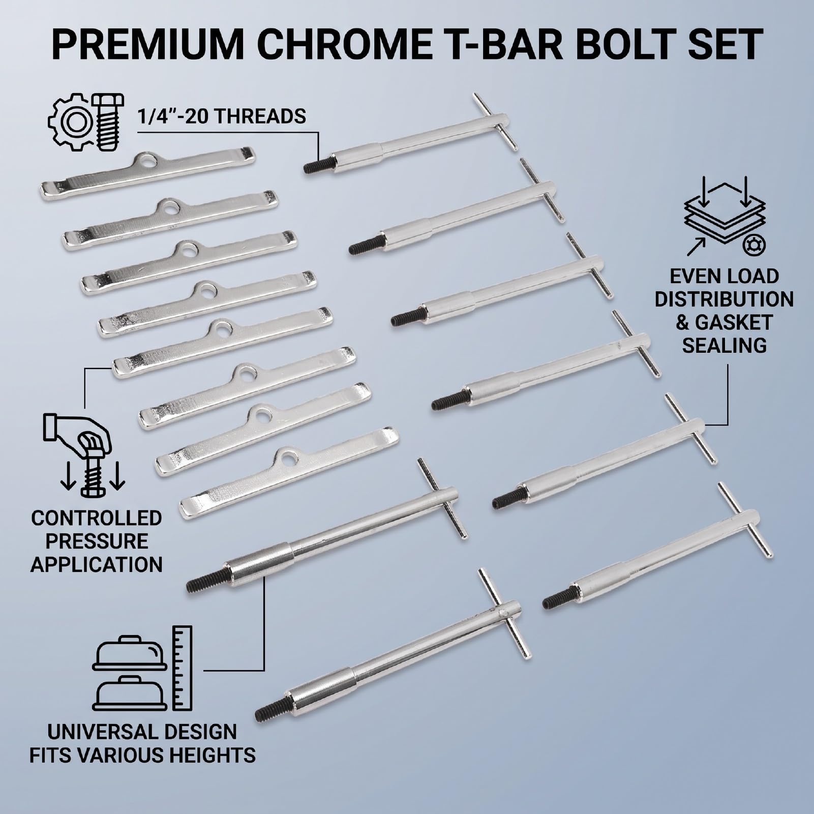 Pokrywa Zaworów Śruby T Bar Chrome Spreader Wspornik Pręty Zestaw
