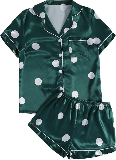 Laura Lily - Set di 2 Pigiami da donna in raso di seta con pizzo